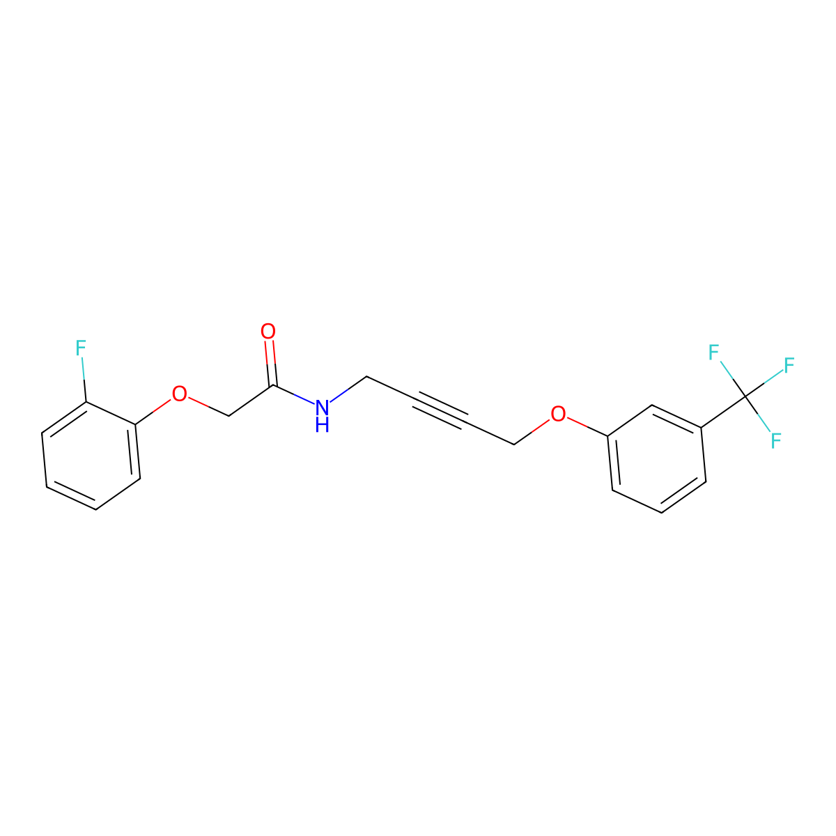 2-(2-Fluorophenoxy)-N-{4-[3-(trifluoromethyl)phenoxy]but-2-YN-1-YL}acetamide molecular structure, CAS 1421450-59-0