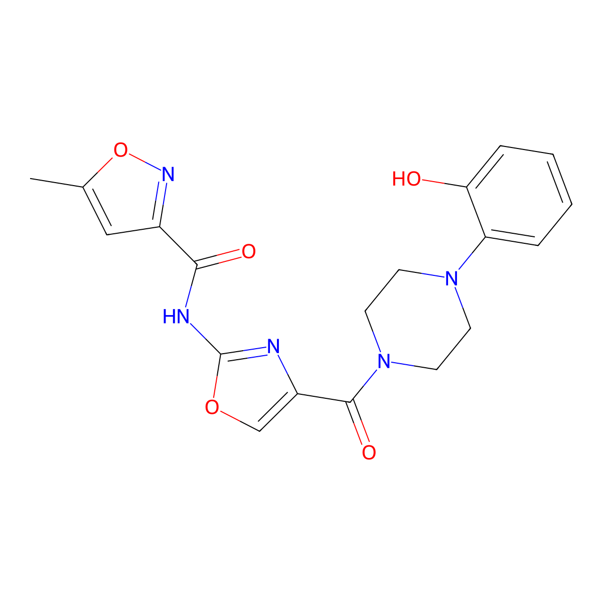 N-(4-(4-(2-hydroxyphenyl)piperazine-1-carbonyl)oxazol-2-yl)-5-methylisoxazole-3-carboxamide molecular structure, CAS 1421450-60-3