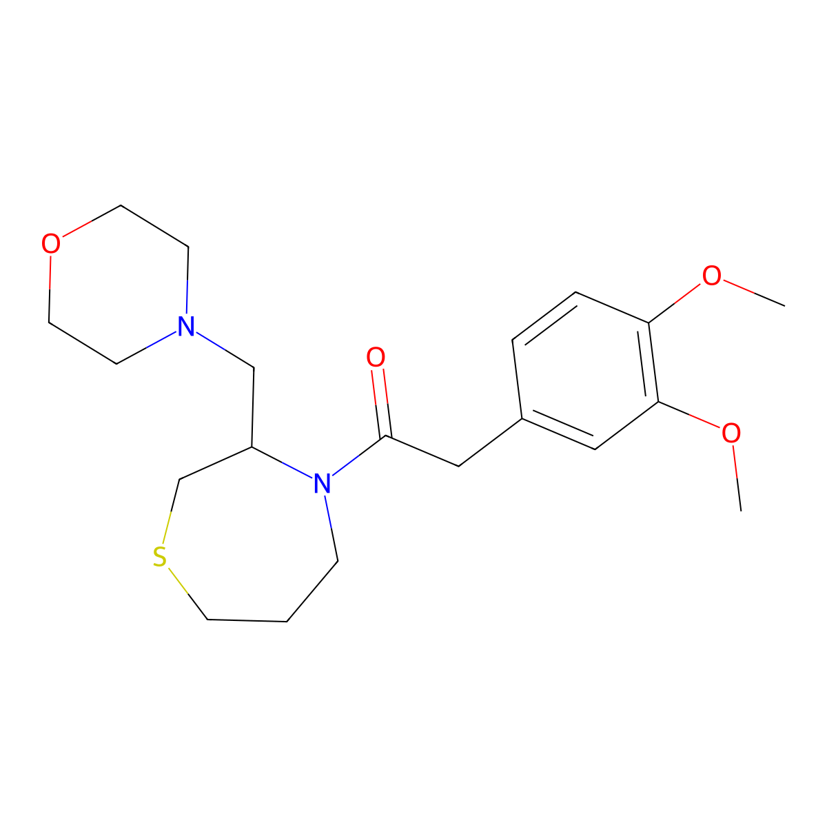 2-(3,4-Dimethoxyphenyl)-1-(3-(morpholinomethyl)-1,4-thiazepan-4-yl)ethanone molecular structure, CAS 1421450-64-7