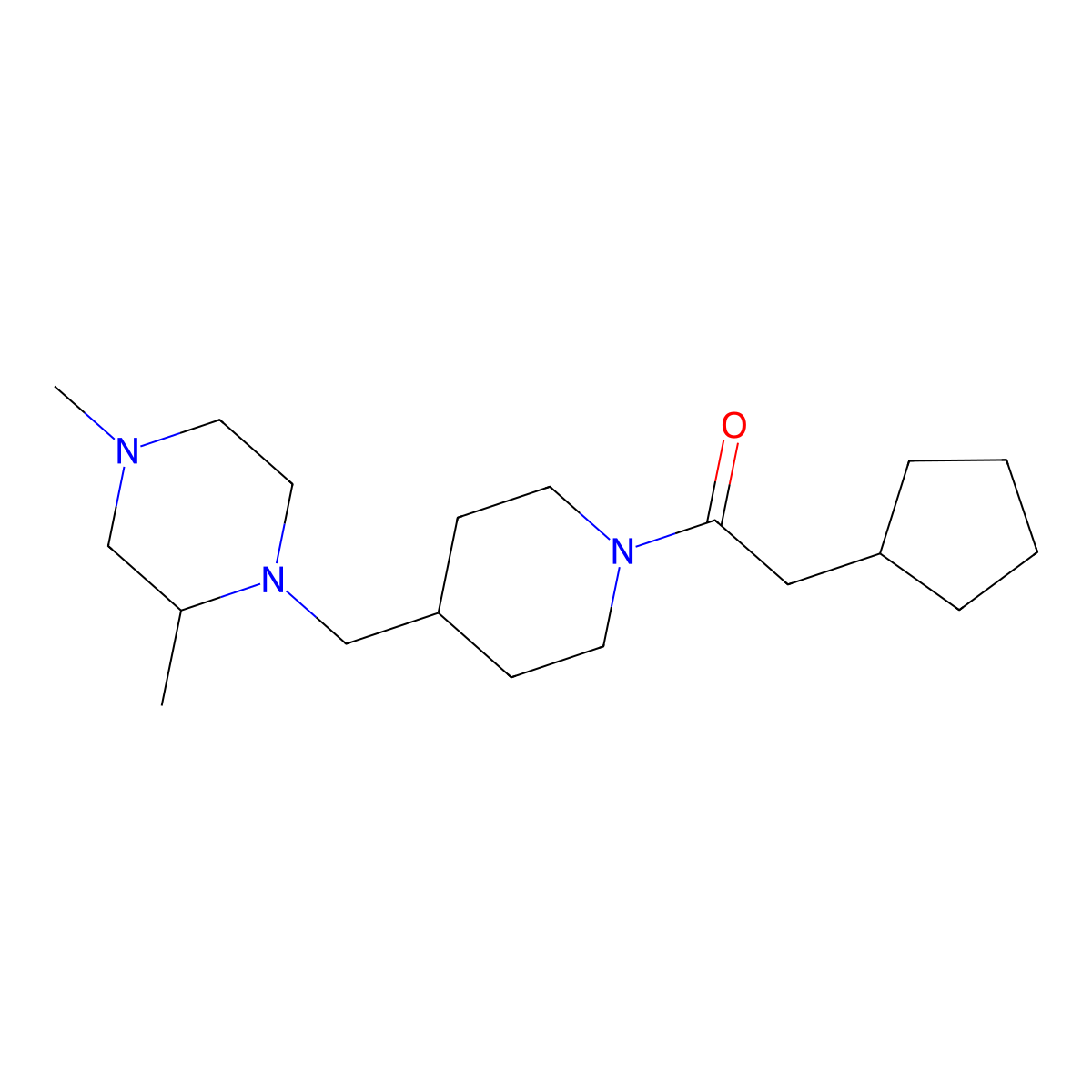 2-Cyclopentyl-1-(4-((2,4-dimethylpiperazin-1-yl)methyl)piperidin-1-yl)ethanone molecular structure, CAS 1421450-77-2