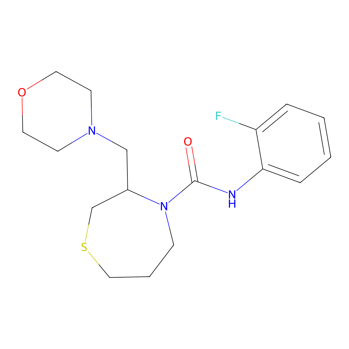 N-(2-fluorophenyl)-3-(morpholinomethyl)-1,4-thiazepane-4-carboxamide molecular structure, CAS 1421450-80-7