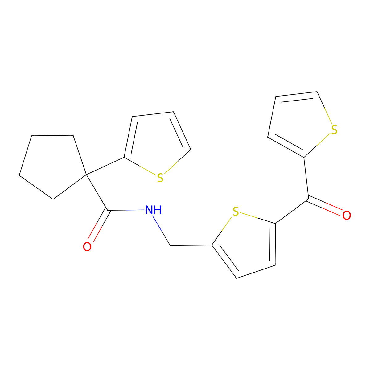 1-(thiophen-2-yl)-N-((5-(thiophene-2-carbonyl)thiophen-2-yl)methyl)cyclopentanecarboxamide molecular structure, CAS 1421450-83-0
