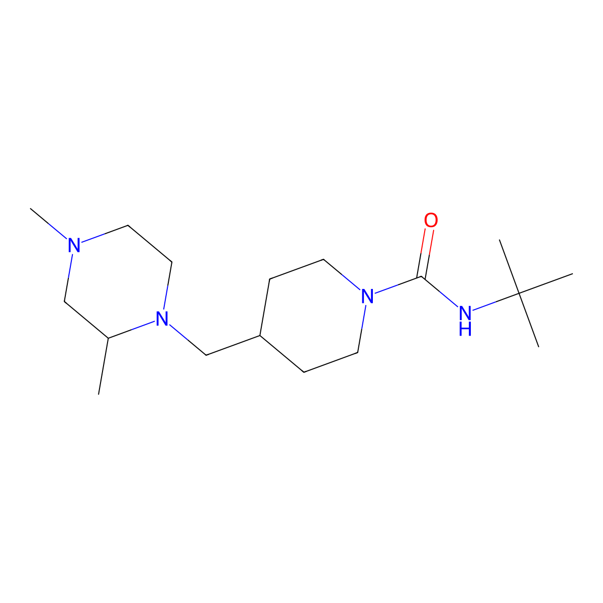 N-(tert-butyl)-4-((2,4-dimethylpiperazin-1-yl)methyl)piperidine-1-carboxamide molecular structure, CAS 1421450-84-1