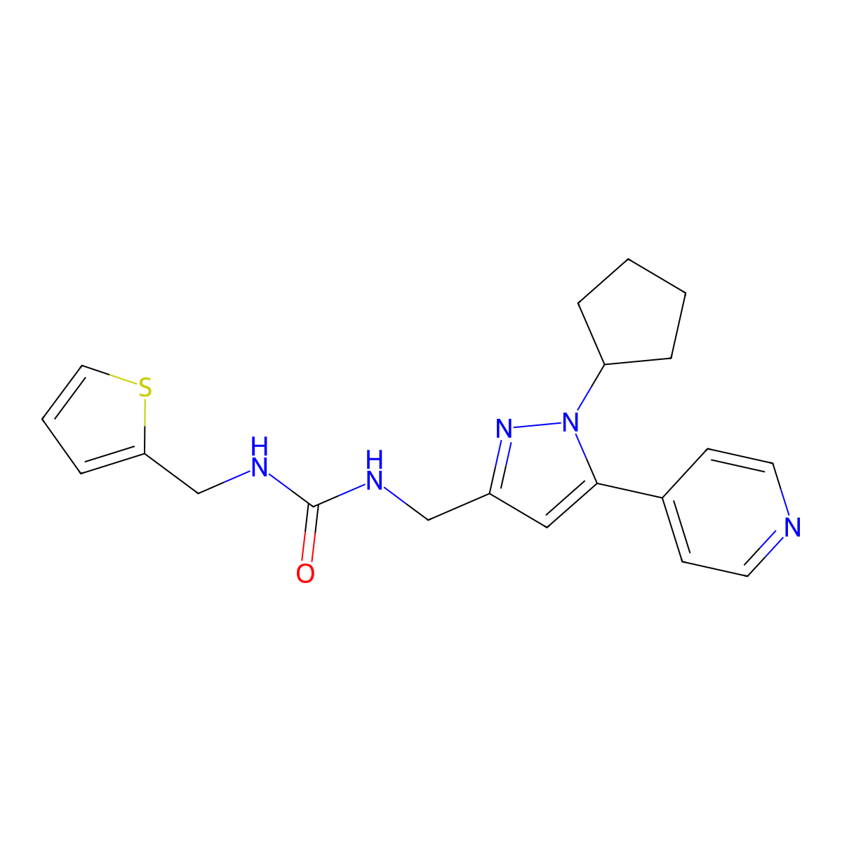 1-((1-cyclopentyl-5-(pyridin-4-yl)-1H-pyrazol-3-yl)methyl)-3-(thiophen-2-ylmethyl)urea molecular structure, CAS 1421450-86-3