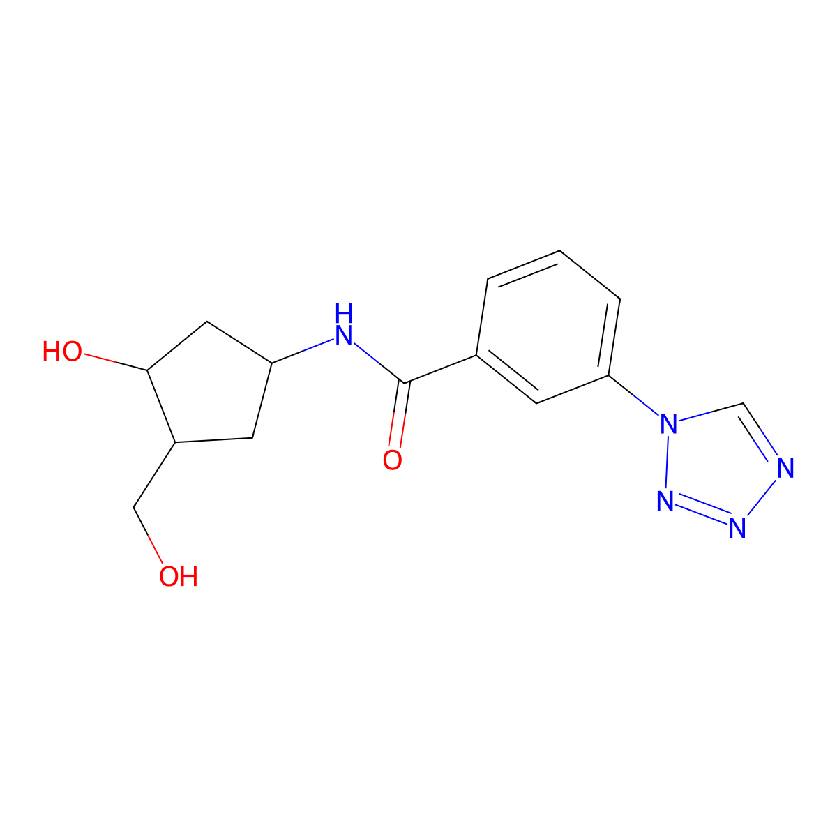 N-(3-hydroxy-4-(hydroxymethyl)cyclopentyl)-3-(1H-tetrazol-1-yl)benzamide molecular structure, CAS 1421450-87-4