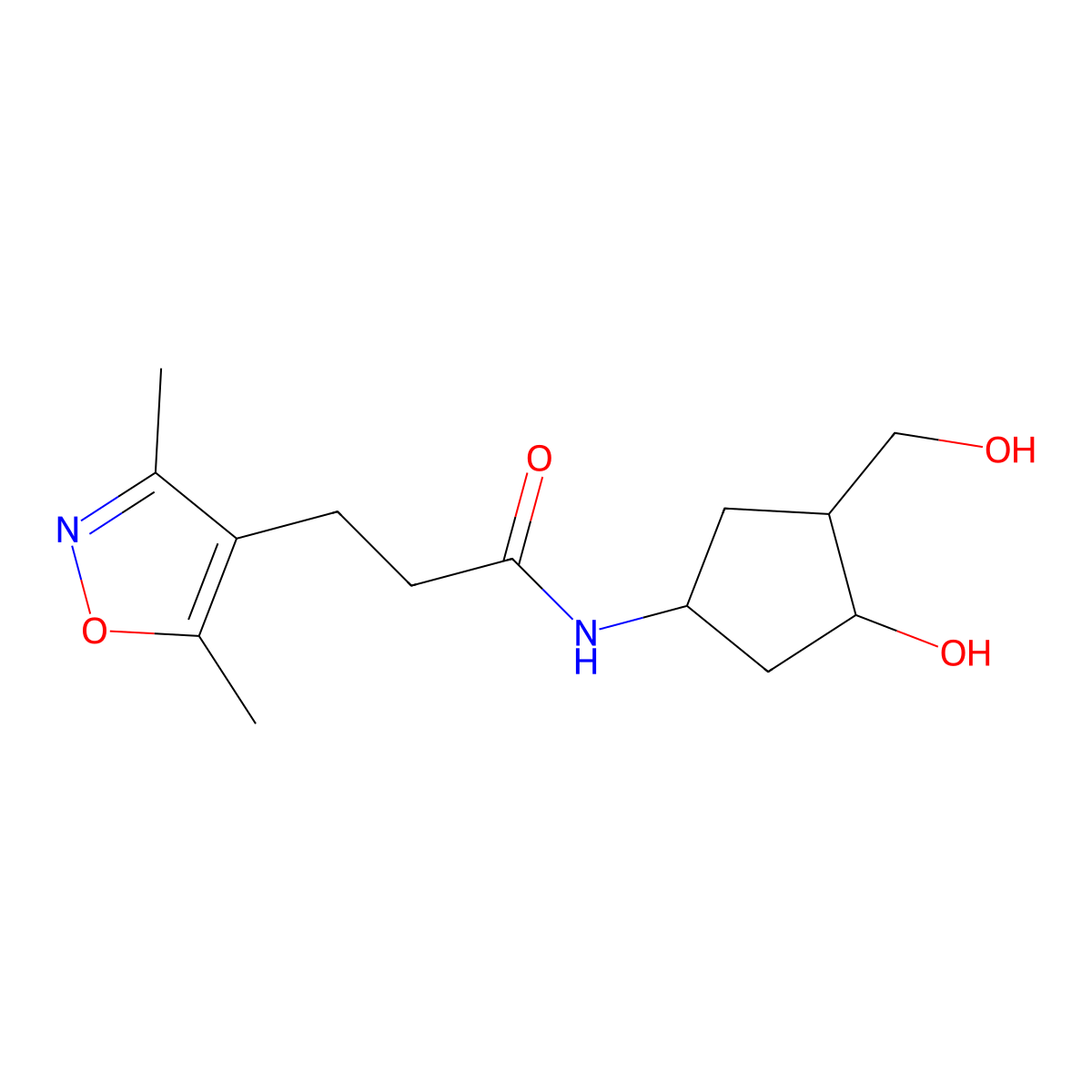 3-(3,5-dimethylisoxazol-4-yl)-N-(3-hydroxy-4-(hydroxymethyl)cyclopentyl)propanamide molecular structure, CAS 1421450-91-0