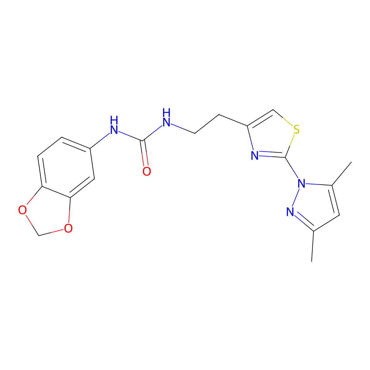 1-(benzo[d][1,3]dioxol-5-yl)-3-(2-(2-(3,5-dimethyl-1H-pyrazol-1-yl)thiazol-4-yl)ethyl)urea molecular structure, CAS 1421450-95-4