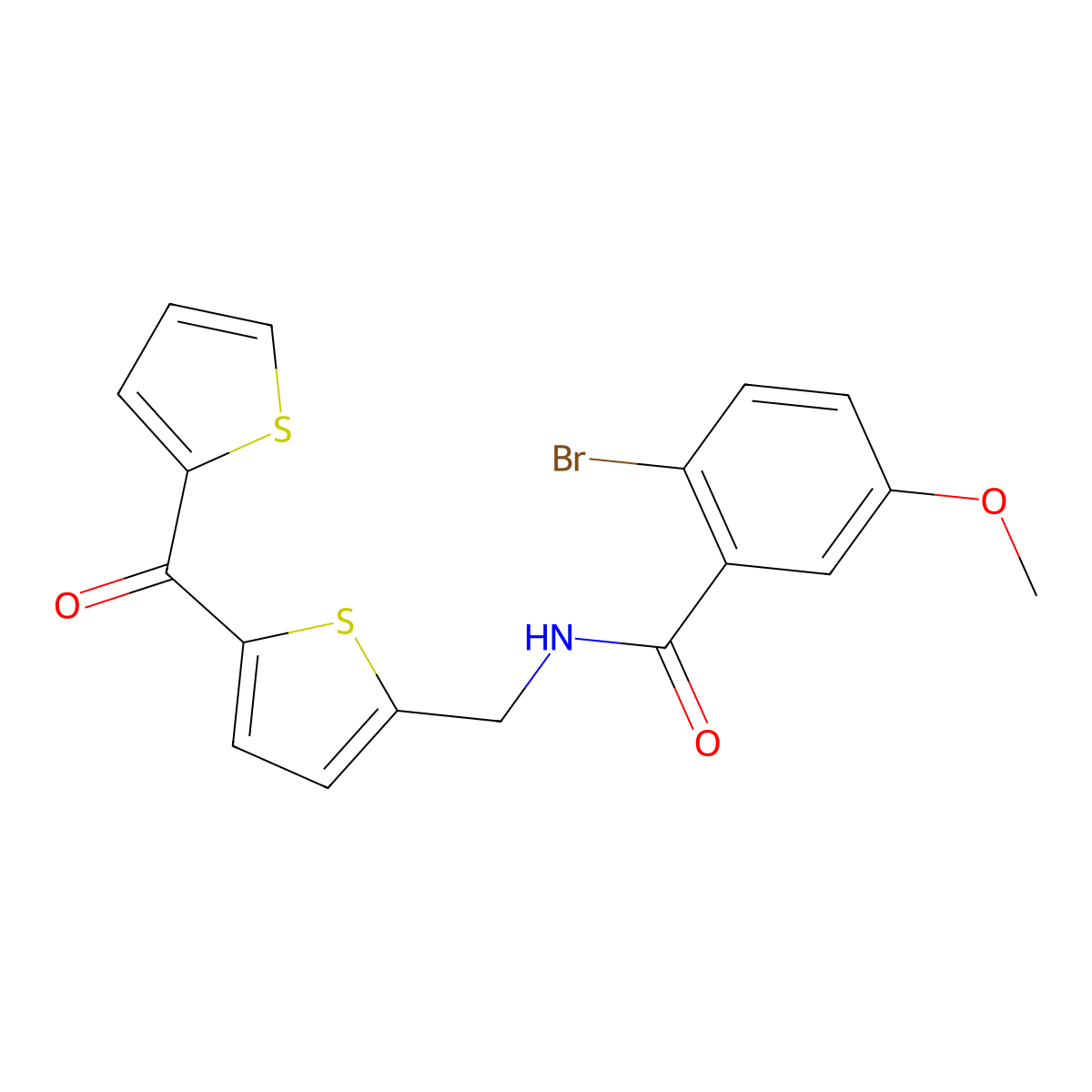 2-Bromo-5-methoxy-N-{[5-(thiophene-2-carbonyl)thiophen-2-YL]methyl}benzamide molecular structure, CAS 1421450-96-5