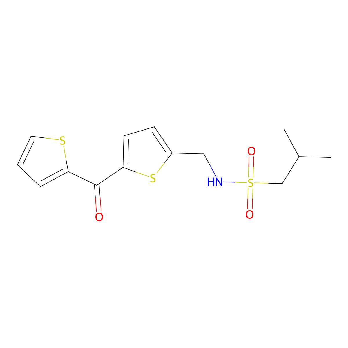 2-Methyl-N-{[5-(thiophene-2-carbonyl)thiophen-2-YL]methyl}propane-1-sulfonamide molecular structure, CAS 1421451-02-6