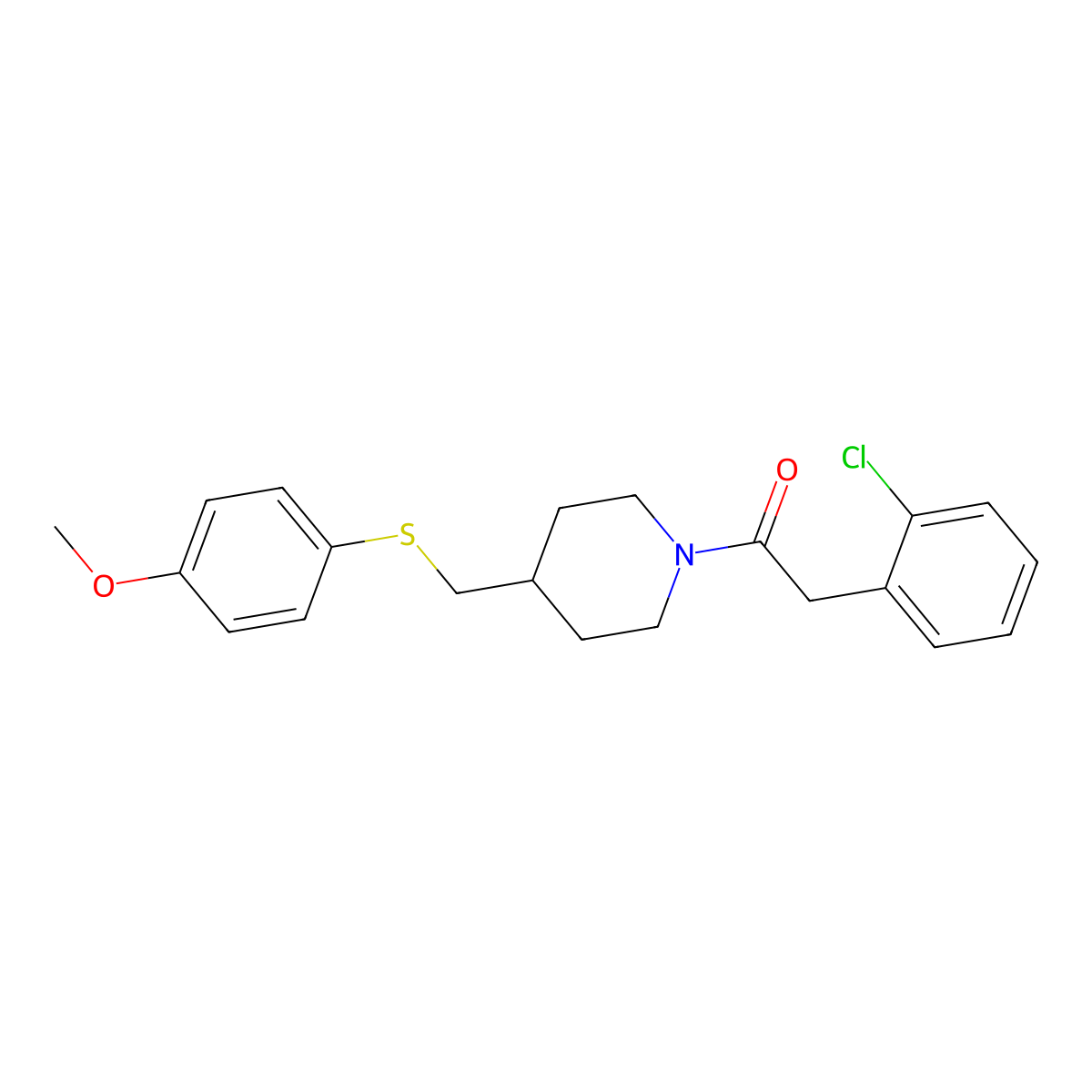 2-(2-Chlorophenyl)-1-(4-(((4-methoxyphenyl)thio)methyl)piperidin-1-yl)ethanone molecular structure, CAS 1421451-05-9