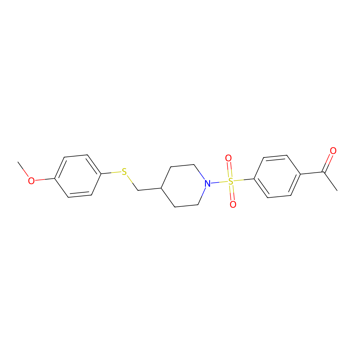 1-(4-((4-(((4-Methoxyphenyl)thio)methyl)piperidin-1-yl)sulfonyl)phenyl)ethanone molecular structure, CAS 1421451-22-0
