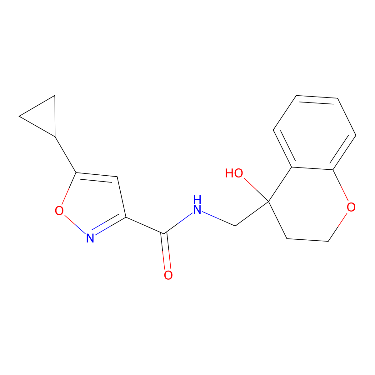 5-cyclopropyl-N-((4-hydroxychroman-4-yl)methyl)isoxazole-3-carboxamide molecular structure, CAS 1421451-28-6