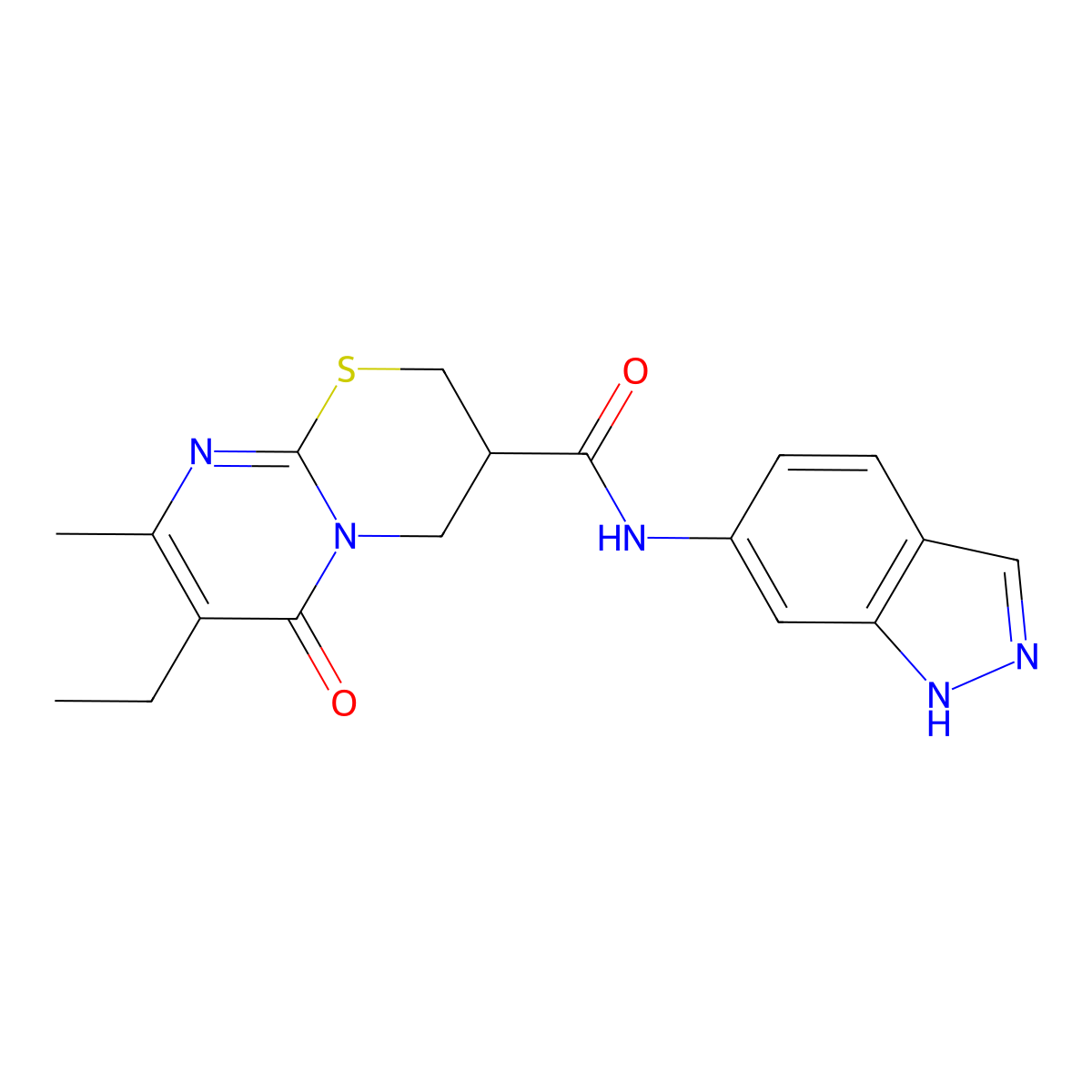 7-ethyl-N-(1H-indazol-6-yl)-8-methyl-6-oxo-2,3,4,6-tetrahydropyrimido[2,1-b][1,3]thiazine-3-carboxamide molecular structure, CAS 1421451-30-0