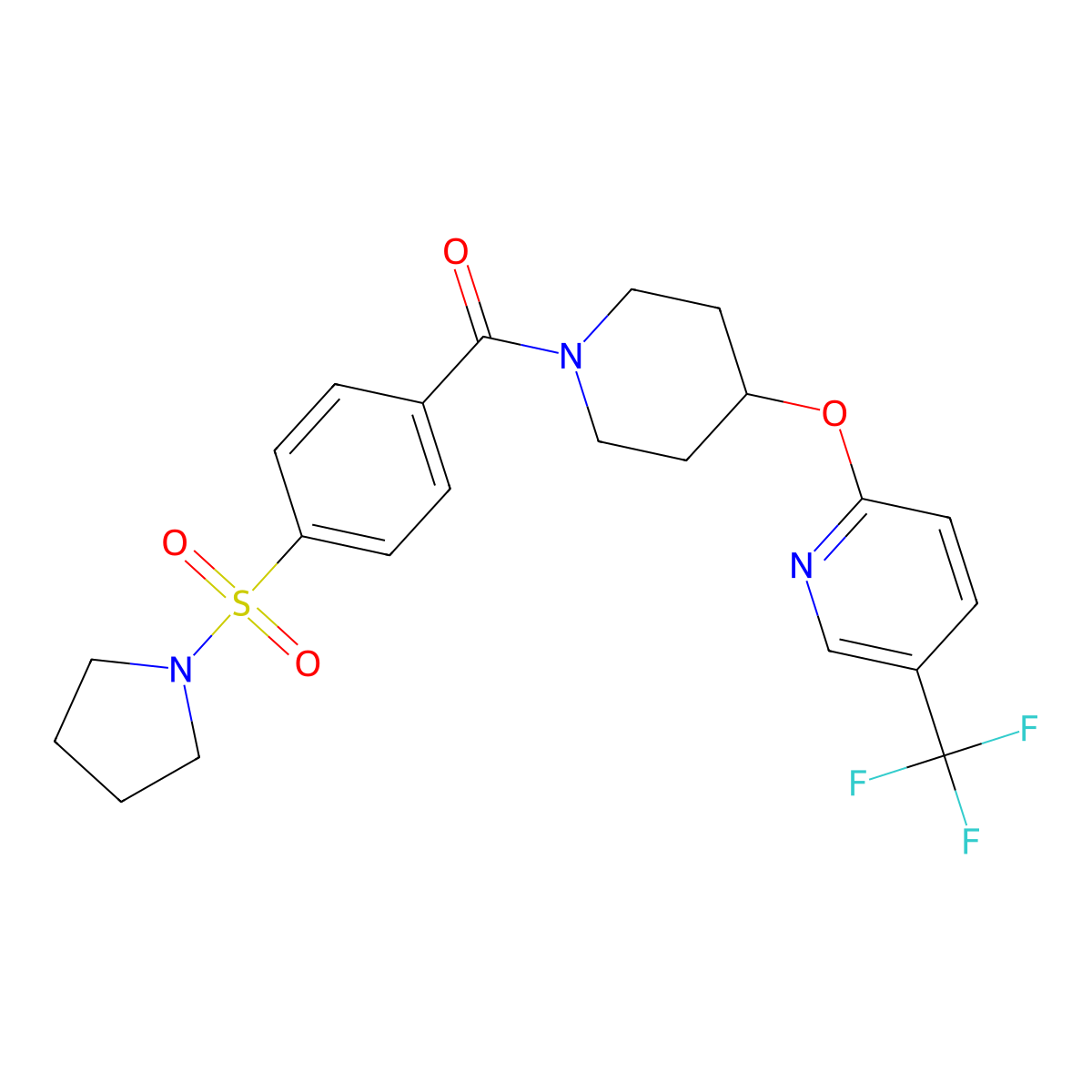 (4-(Pyrrolidin-1-ylsulfonyl)phenyl)(4-((5-(trifluoromethyl)pyridin-2-yl)oxy)piperidin-1-yl)methanone molecular structure, CAS 1421451-50-4