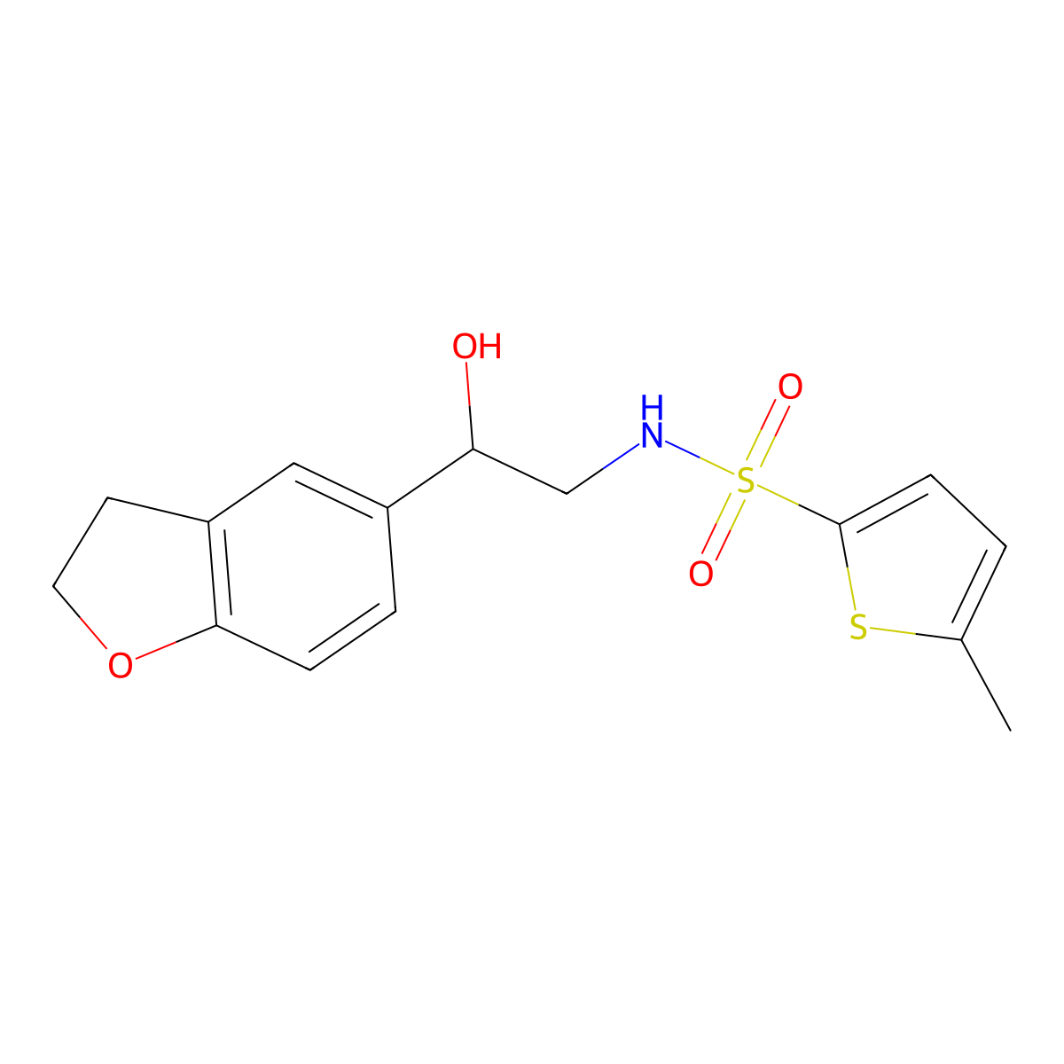 N-(2-(2,3-dihydrobenzofuran-5-yl)-2-hydroxyethyl)-5-methylthiophene-2-sulfonamide molecular structure, CAS 1421451-52-6