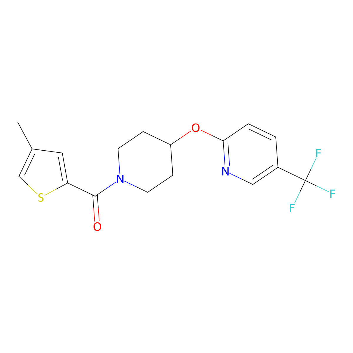 (4-Methylthiophen-2-yl)(4-((5-(trifluoromethyl)pyridin-2-yl)oxy)piperidin-1-yl)methanone molecular structure, CAS 1421451-57-1