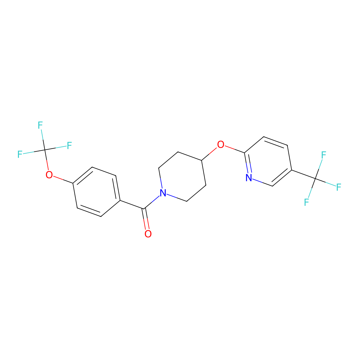 (4-(Trifluoromethoxy)phenyl)(4-((5-(trifluoromethyl)pyridin-2-yl)oxy)piperidin-1-yl)methanone molecular structure, CAS 1421451-62-8