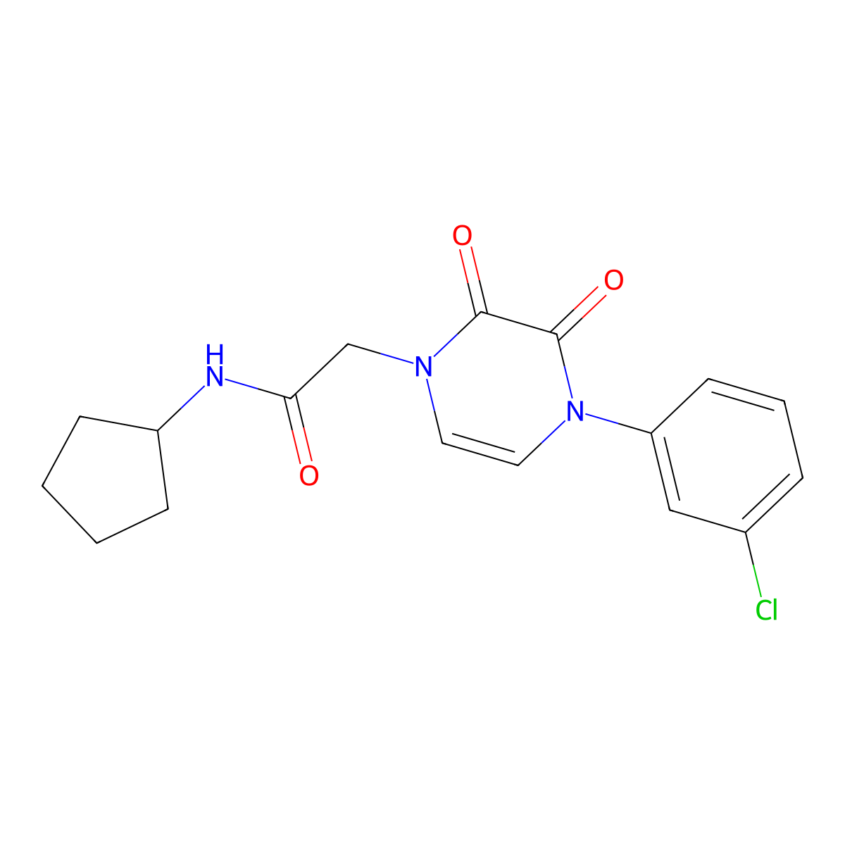 2-(4-(3-chlorophenyl)-2,3-dioxo-3,4-dihydropyrazin-1(2H)-yl)-N-cyclopentylacetamide molecular structure, CAS 1421451-71-9