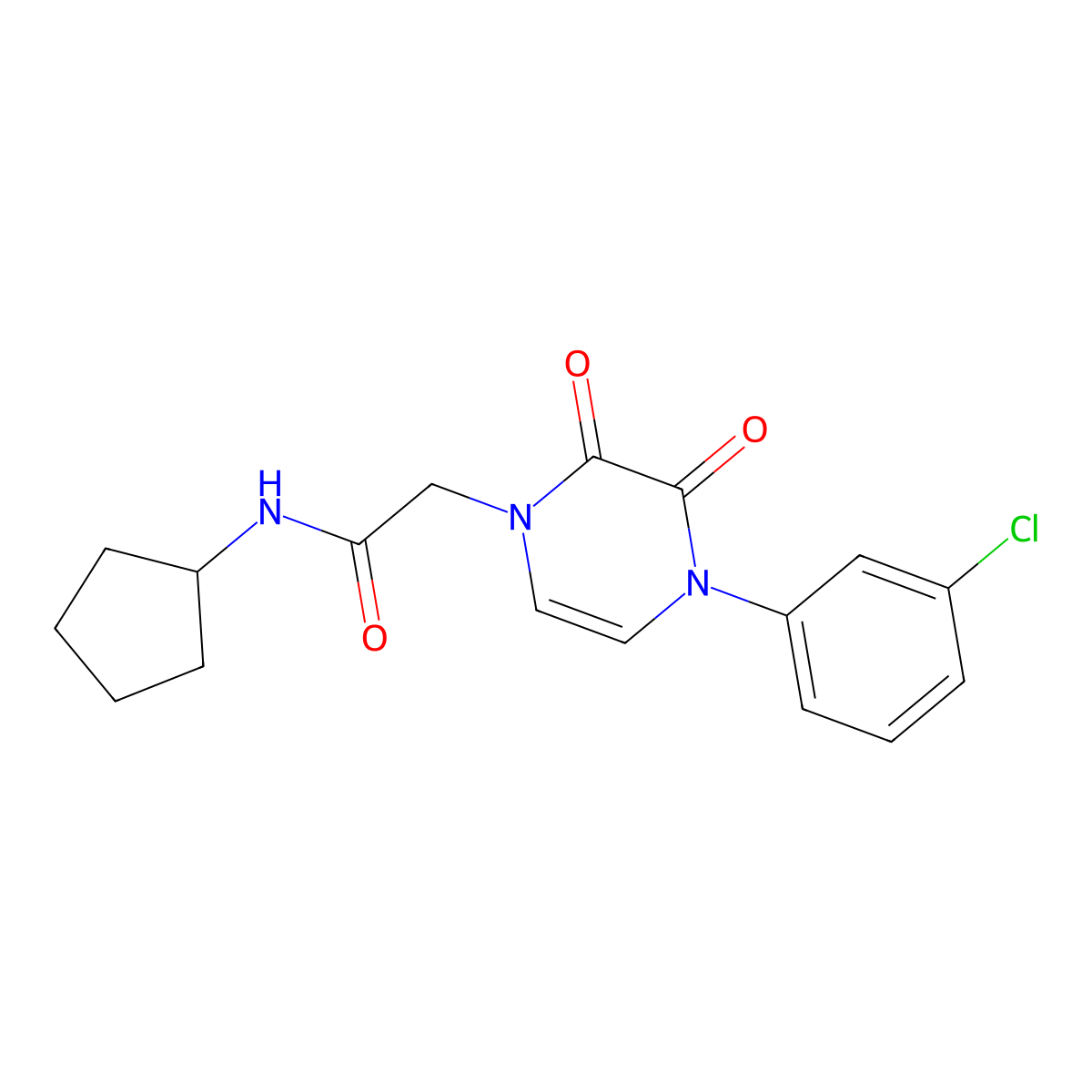 2-(4-(3-chlorophenyl)-2,3-dioxo-3,4-dihydropyrazin-1(2H)-yl)-N-cyclopentylacetamide molecular structure, CAS 1421451-71-9