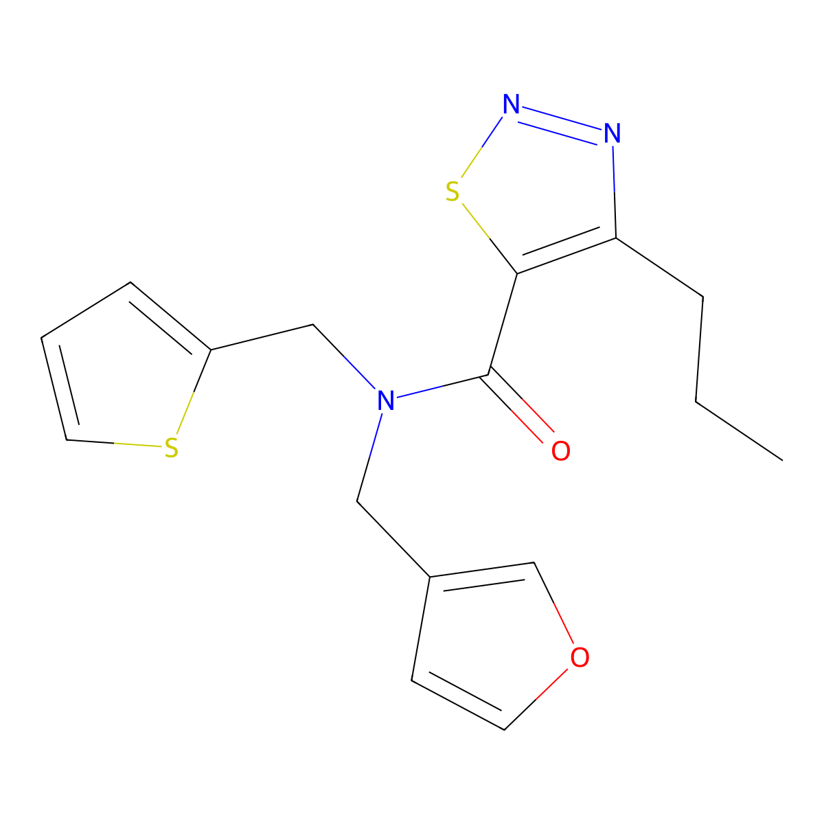N-(furan-3-ylmethyl)-4-propyl-N-(thiophen-2-ylmethyl)-1,2,3-thiadiazole-5-carboxamide molecular structure, CAS 1421451-73-1