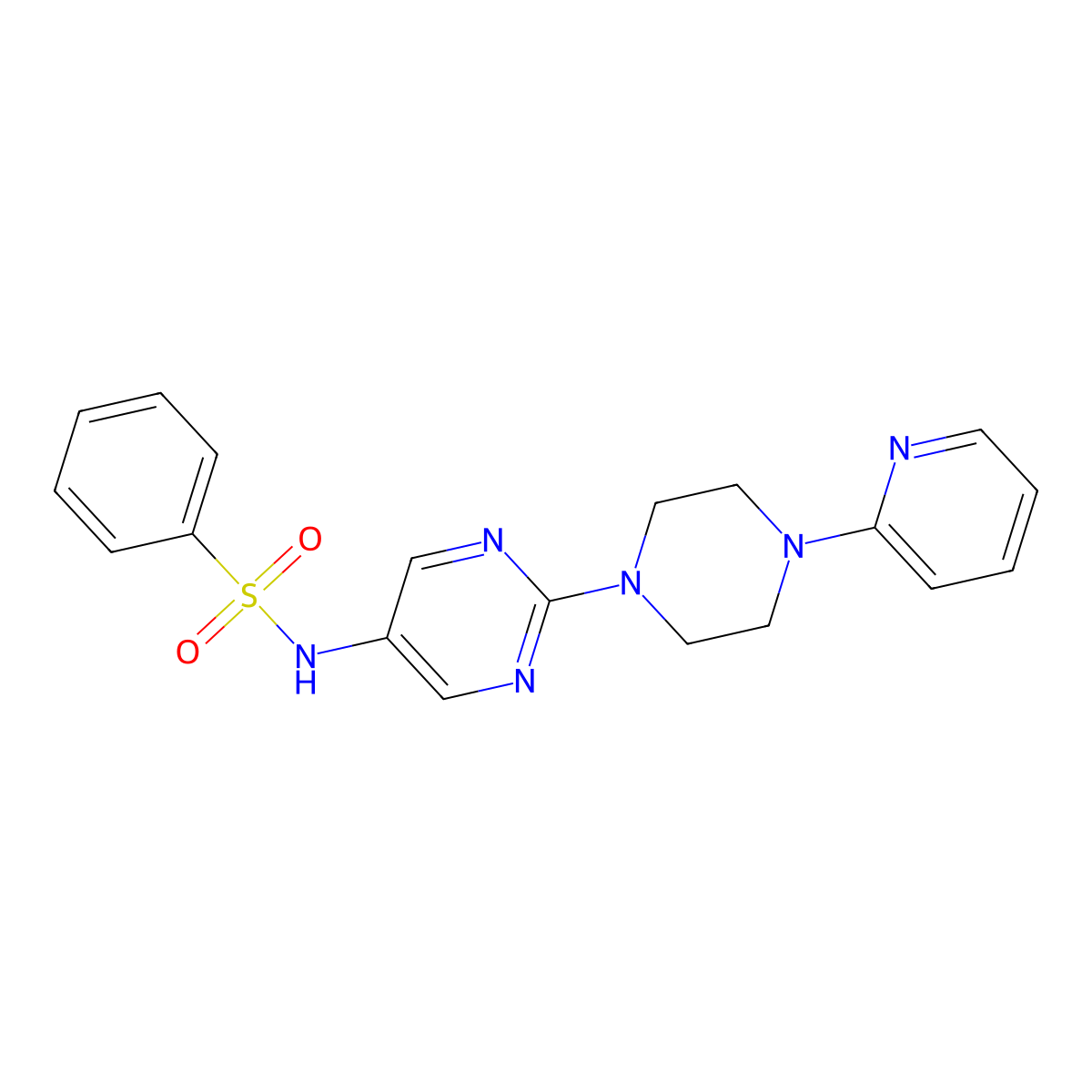 N-(2-(4-(pyridin-2-yl)piperazin-1-yl)pyrimidin-5-yl)benzenesulfonamide molecular structure, CAS 1421451-76-4