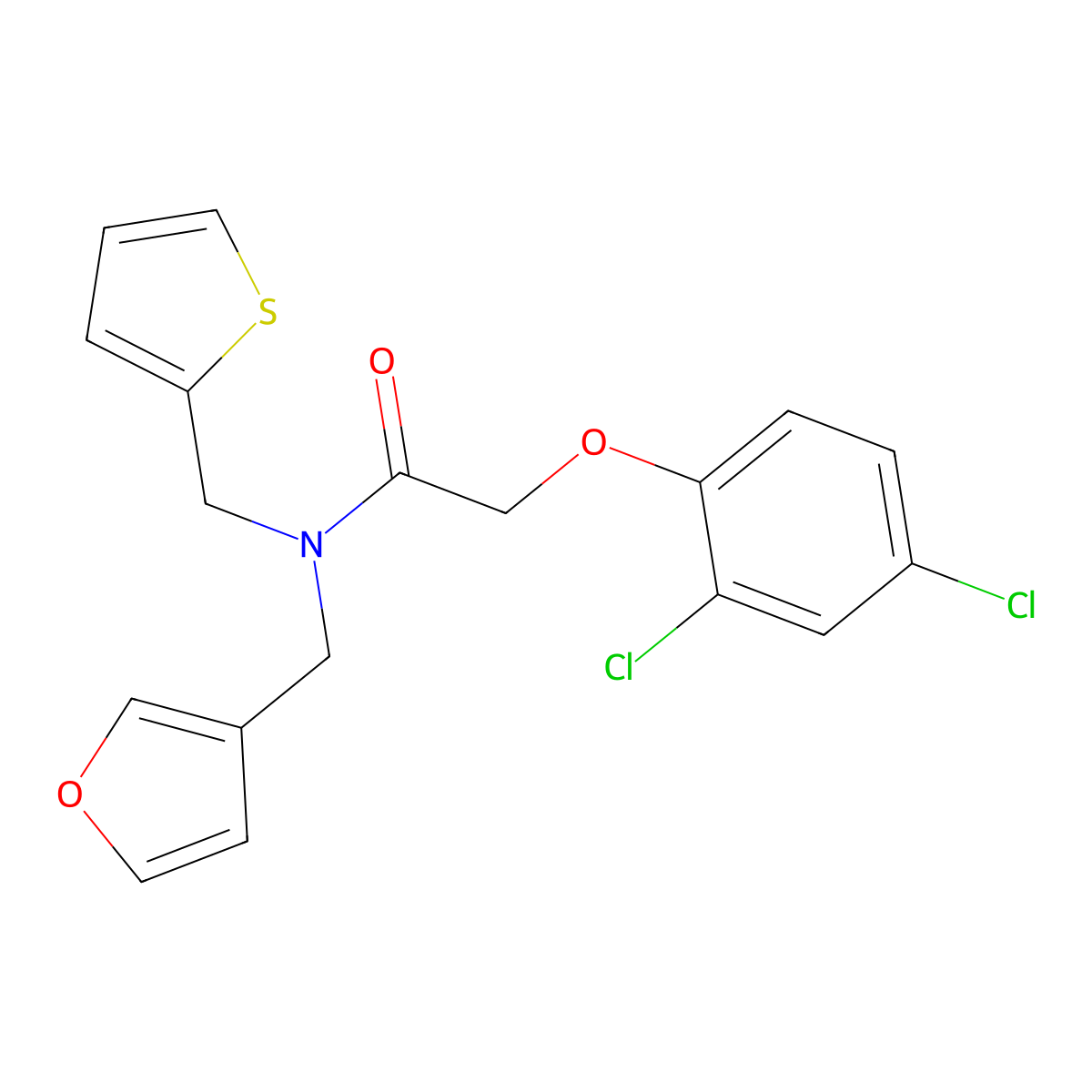 2-(2,4-dichlorophenoxy)-N-(furan-3-ylmethyl)-N-(thiophen-2-ylmethyl)acetamide molecular structure, CAS 1421451-82-2
