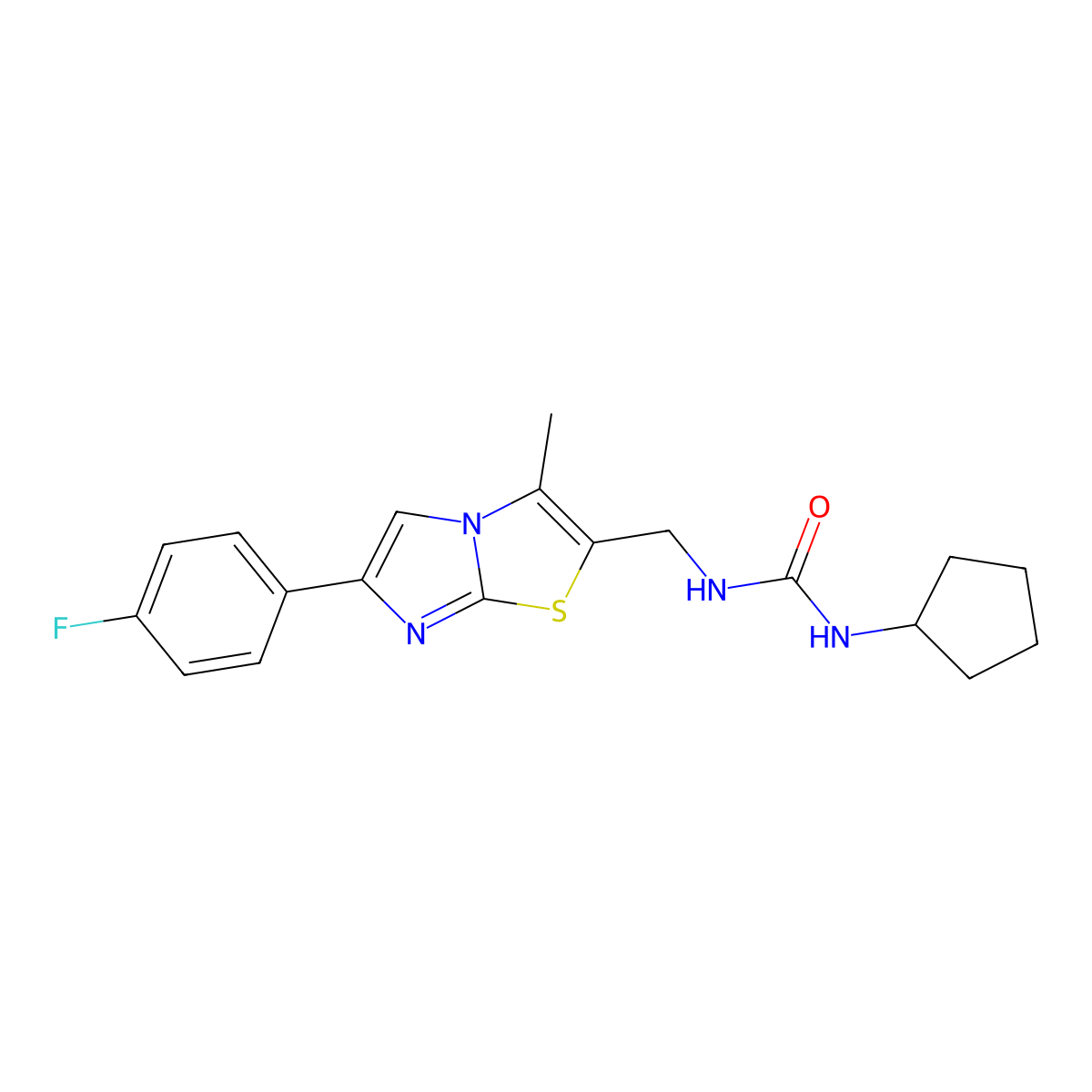 1-Cyclopentyl-3-((6-(4-fluorophenyl)-3-methylimidazo[2,1-b]thiazol-2-yl)methyl)urea molecular structure, CAS 1421451-86-6