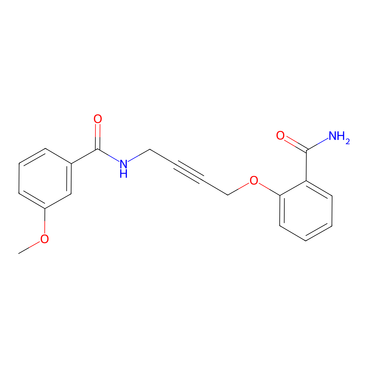 N-(4-(2-carbamoylphenoxy)but-2-yn-1-yl)-3-methoxybenzamide molecular structure, CAS 1421451-87-7