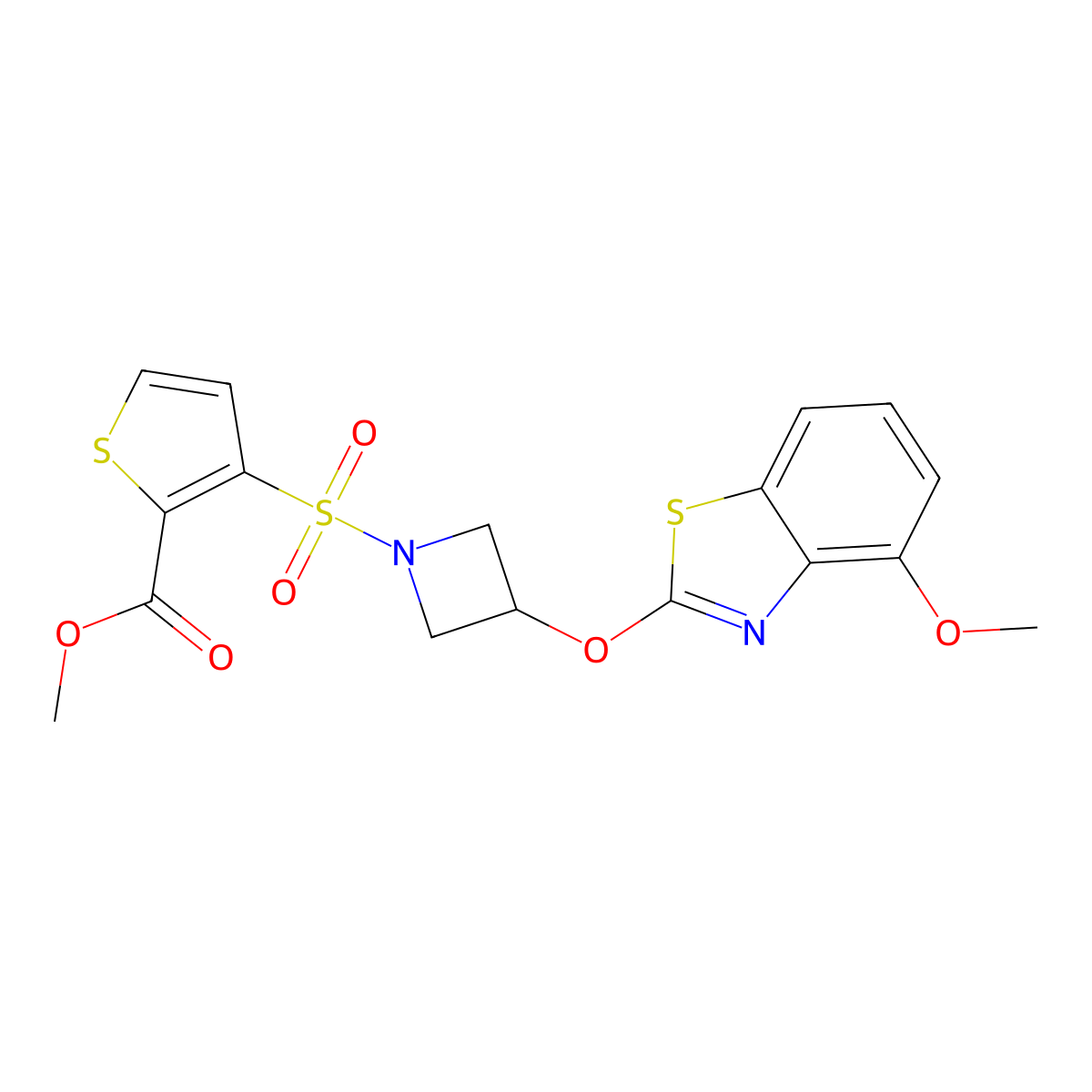 Methyl 3-((3-((4-methoxybenzo[d]thiazol-2-yl)oxy)azetidin-1-yl)sulfonyl)thiophene-2-carboxylate molecular structure, CAS 1421451-97-9