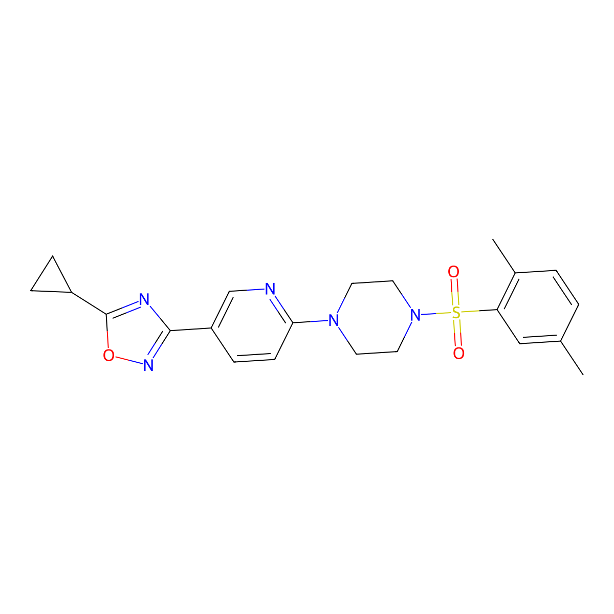 5-Cyclopropyl-3-(6-(4-((2,5-dimethylphenyl)sulfonyl)piperazin-1-yl)pyridin-3-yl)-1,2,4-oxadiazole molecular structure, CAS 1421452-22-3