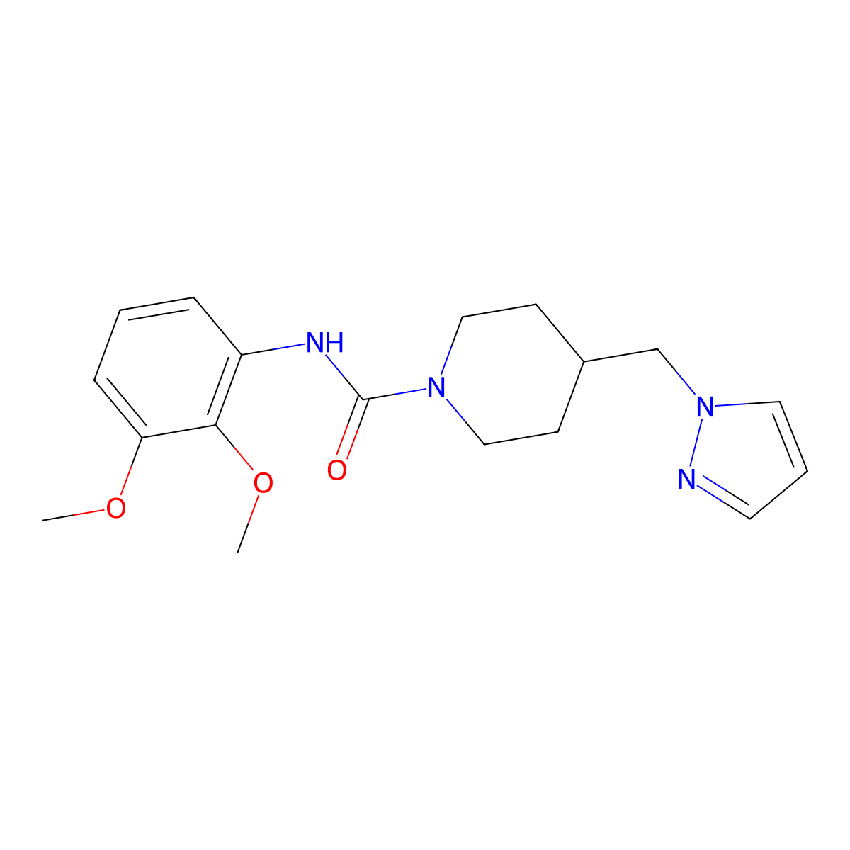 4-((1H-pyrazol-1-yl)methyl)-N-(2,3-dimethoxyphenyl)piperidine-1-carboxamide molecular structure, CAS 1421452-24-5