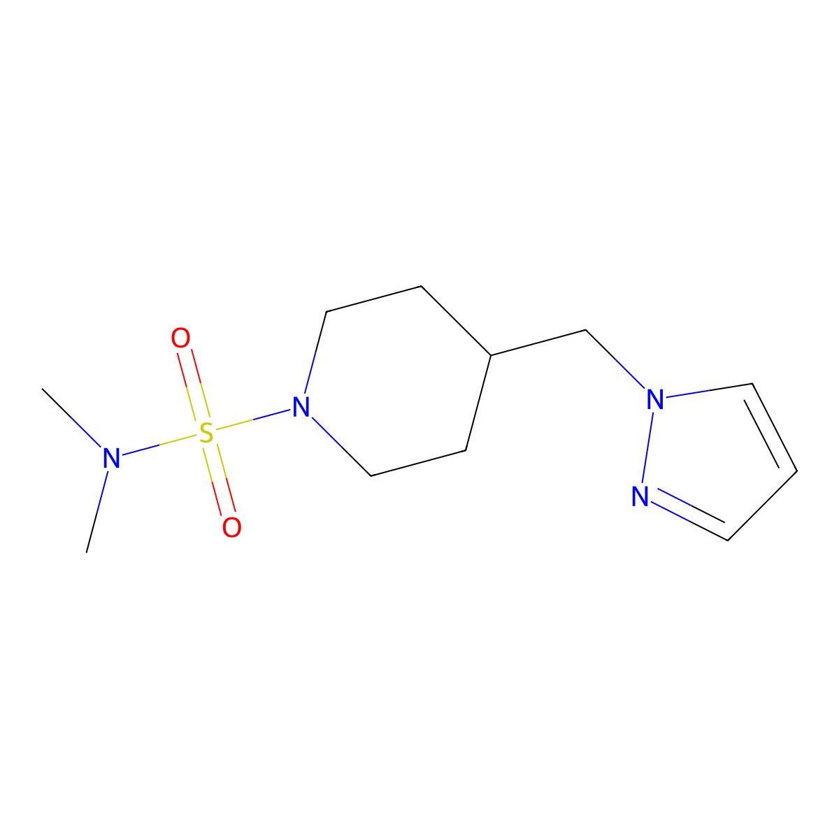 4-((1H-pyrazol-1-yl)methyl)-N,N-dimethylpiperidine-1-sulfonamide molecular structure, CAS 1421452-26-7