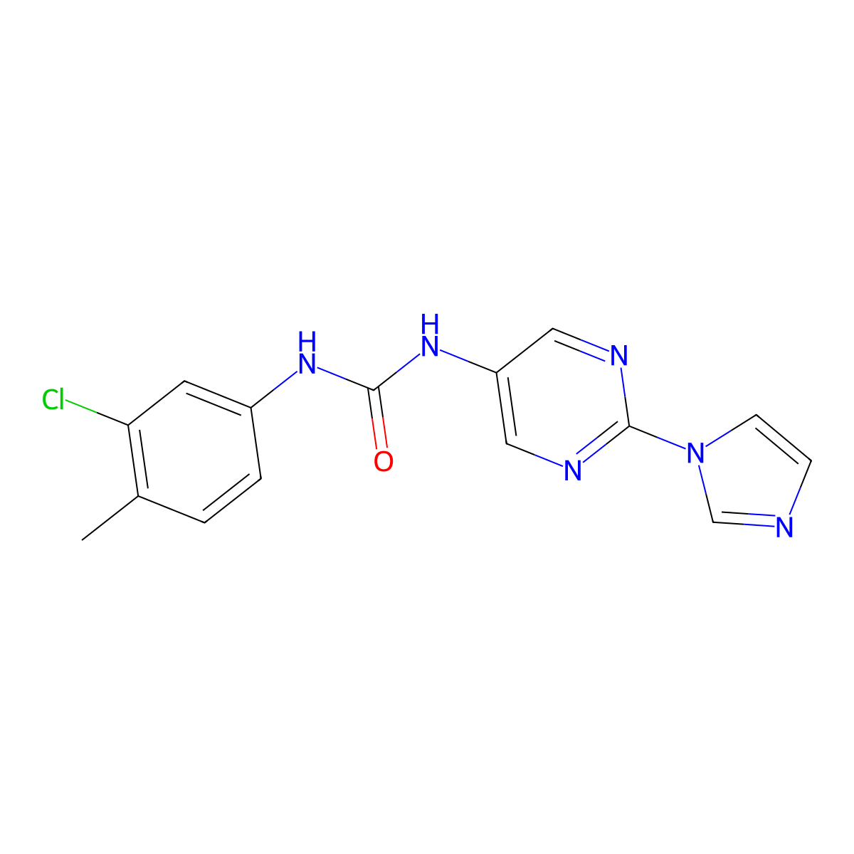 1-(2-(1H-imidazol-1-yl)pyrimidin-5-yl)-3-(3-chloro-4-methylphenyl)urea molecular structure, CAS 1421452-27-8