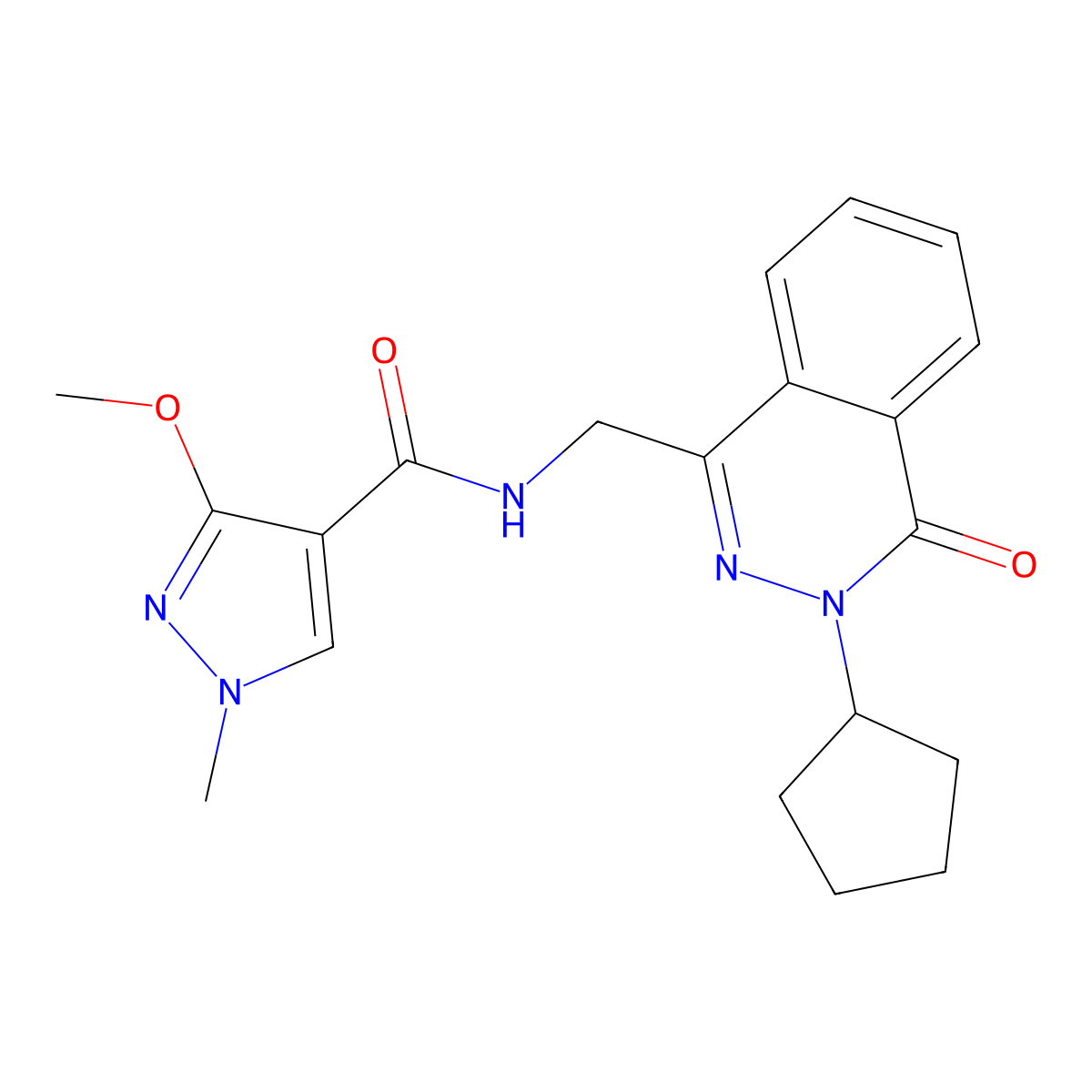 N-((3-cyclopentyl-4-oxo-3,4-dihydrophthalazin-1-yl)methyl)-3-methoxy-1-methyl-1H-pyrazole-4-carboxamide molecular structure, CAS 1421452-34-7