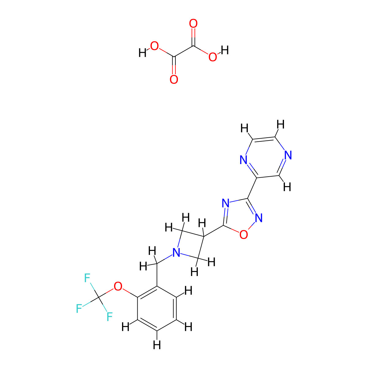 3-(Pyrazin-2-yl)-5-(1-(2-(trifluoromethoxy)benzyl)azetidin-3-yl)-1,2,4-oxadiazole oxalate molecular structure, CAS 1421452-38-1
