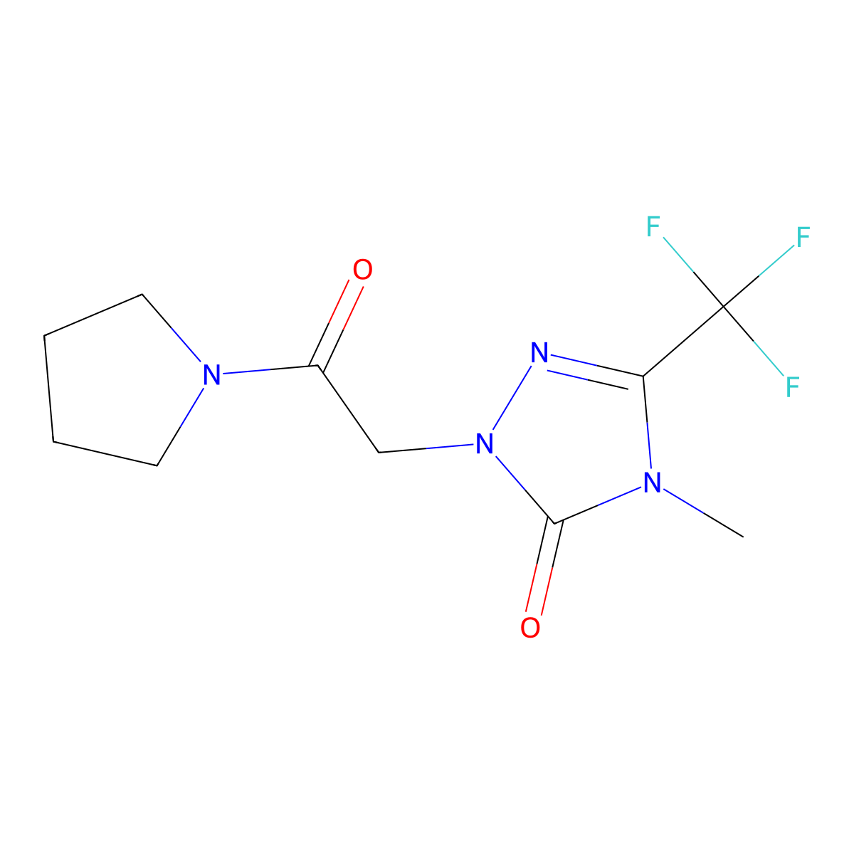 4-methyl-1-(2-oxo-2-(pyrrolidin-1-yl)ethyl)-3-(trifluoromethyl)-1H-1,2,4-triazol-5(4H)-one molecular structure, CAS 1421452-41-6