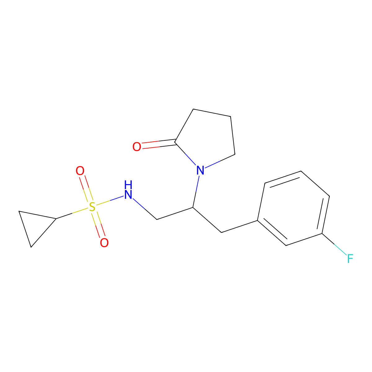N-[3-(3-Fluorophenyl)-2-(2-oxopyrrolidin-1-YL)propyl]cyclopropanesulfonamide molecular structure, CAS 1421452-43-8