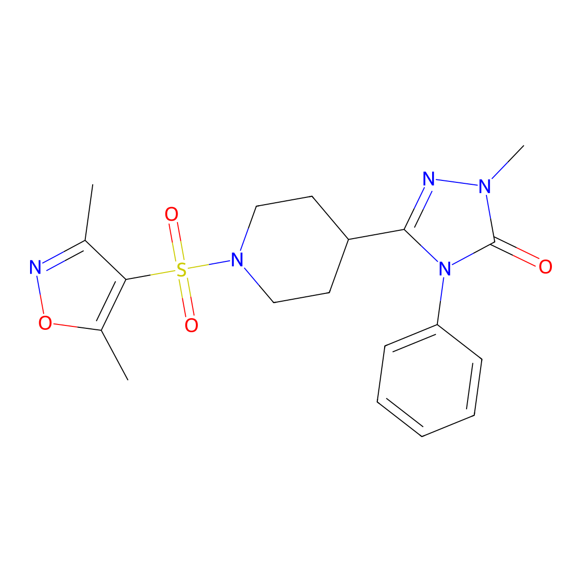 3-(1-((3,5-dimethylisoxazol-4-yl)sulfonyl)piperidin-4-yl)-1-methyl-4-phenyl-1H-1,2,4-triazol-5(4H)-one molecular structure, CAS 1421452-44-9