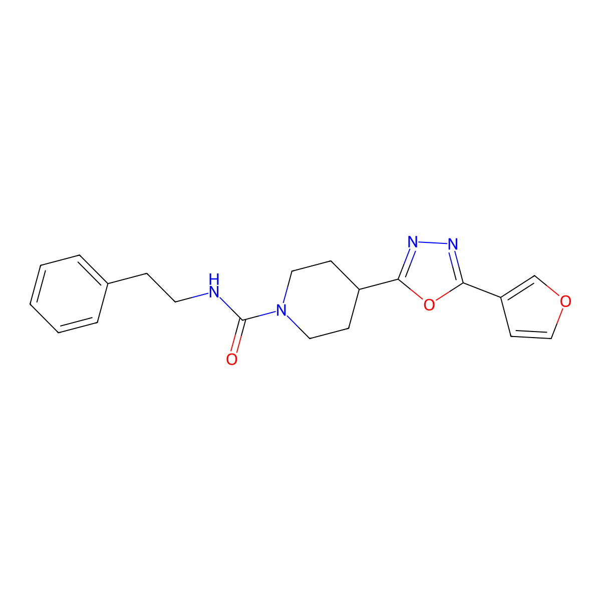 4-(5-(furan-3-yl)-1,3,4-oxadiazol-2-yl)-N-phenethylpiperidine-1-carboxamide molecular structure, CAS 1421452-45-0