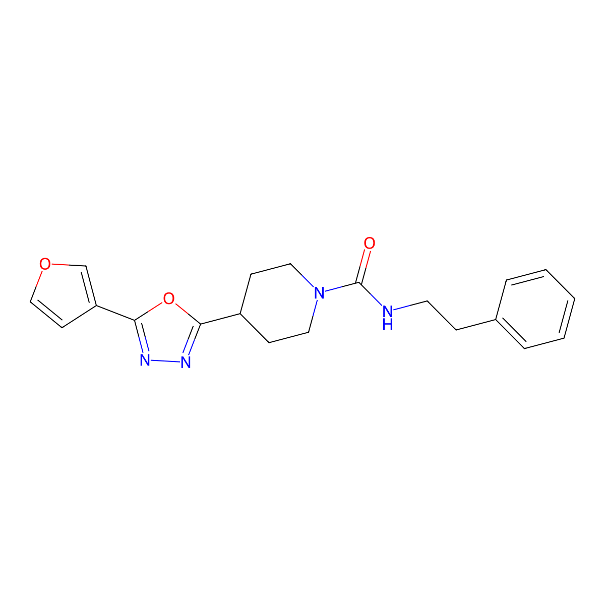4-(5-(furan-3-yl)-1,3,4-oxadiazol-2-yl)-N-phenethylpiperidine-1-carboxamide molecular structure, CAS 1421452-45-0