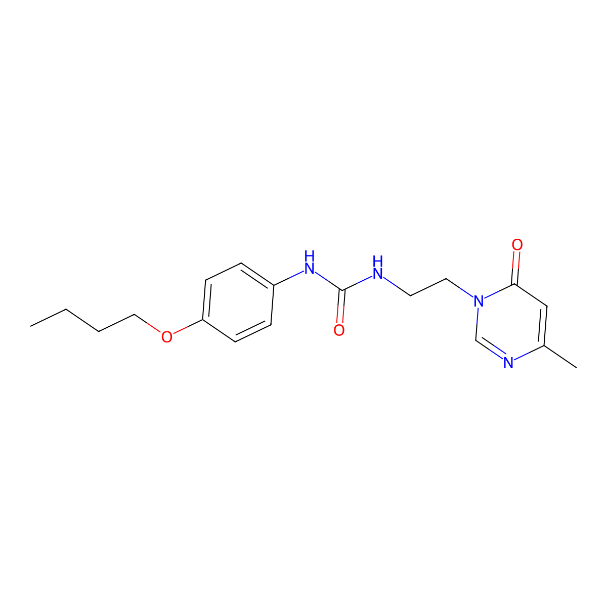 1-(4-butoxyphenyl)-3-(2-(4-methyl-6-oxopyrimidin-1(6H)-yl)ethyl)urea molecular structure, CAS 1421452-65-4