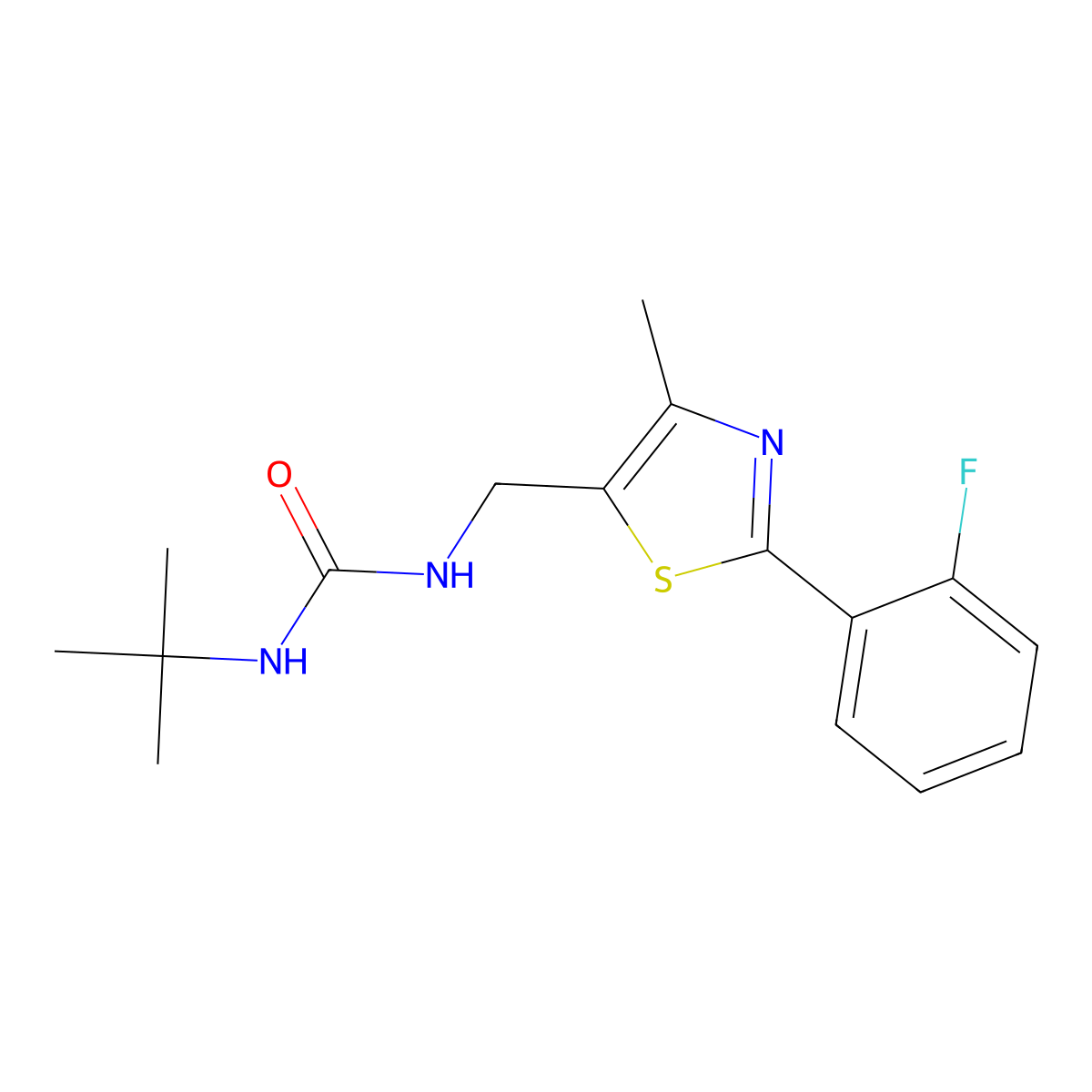 1-(Tert-butyl)-3-((2-(2-fluorophenyl)-4-methylthiazol-5-yl)methyl)urea molecular structure, CAS 1421452-74-5