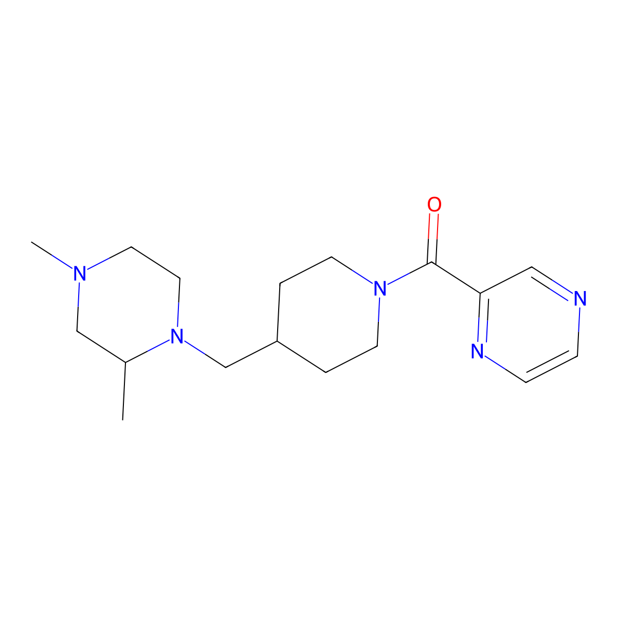 (4-((2,4-Dimethylpiperazin-1-yl)methyl)piperidin-1-yl)(pyrazin-2-yl)methanone molecular structure, CAS 1421452-79-0