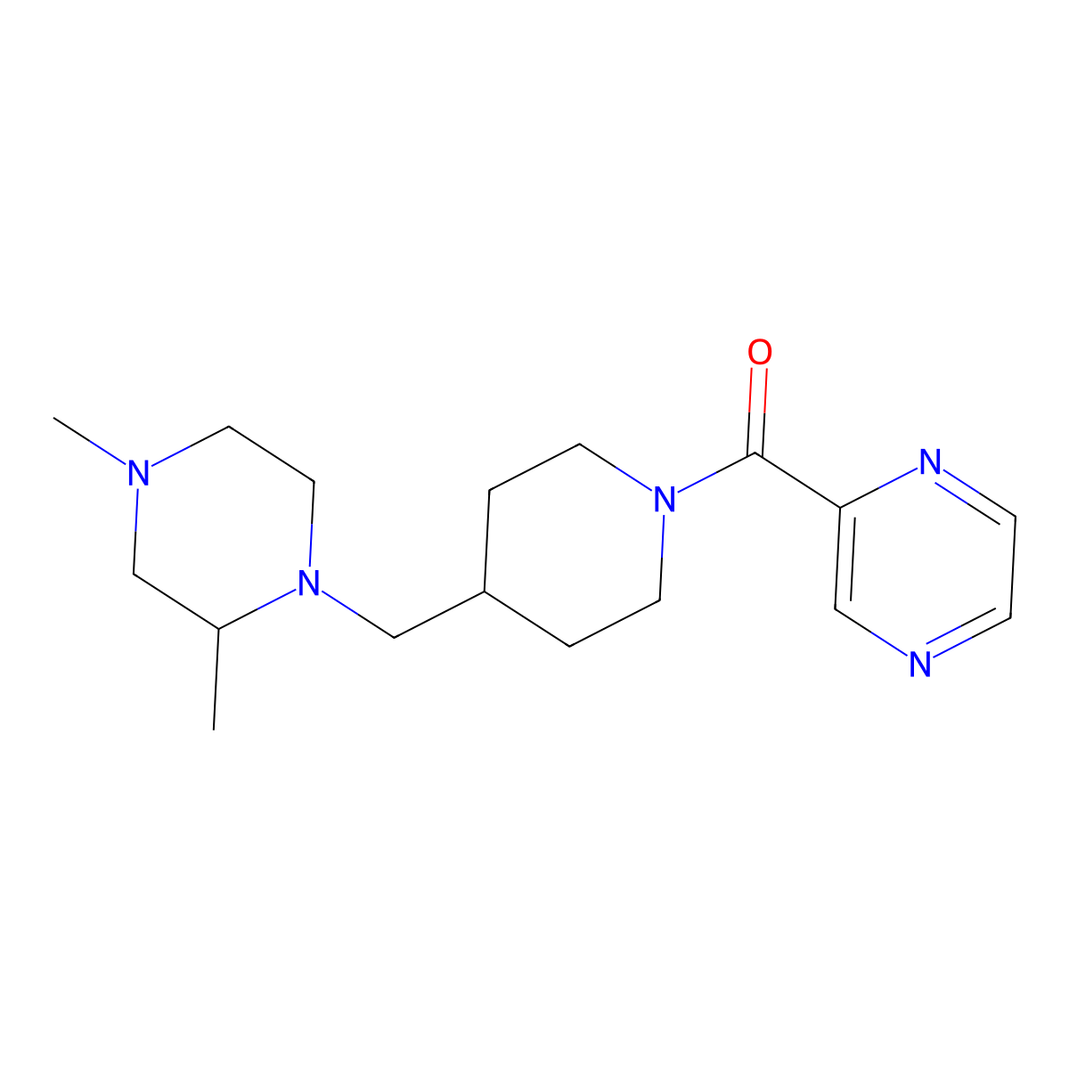 (4-((2,4-Dimethylpiperazin-1-yl)methyl)piperidin-1-yl)(pyrazin-2-yl)methanone molecular structure, CAS 1421452-79-0
