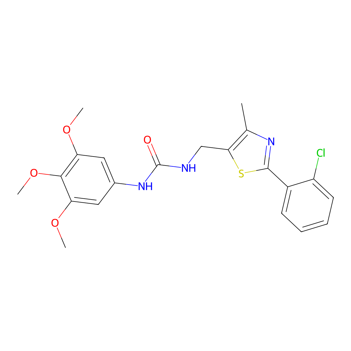 3-{[2-(2-Chlorophenyl)-4-methyl-1,3-thiazol-5-YL]methyl}-1-(3,4,5-trimethoxyphenyl)urea molecular structure, CAS 1421452-82-5