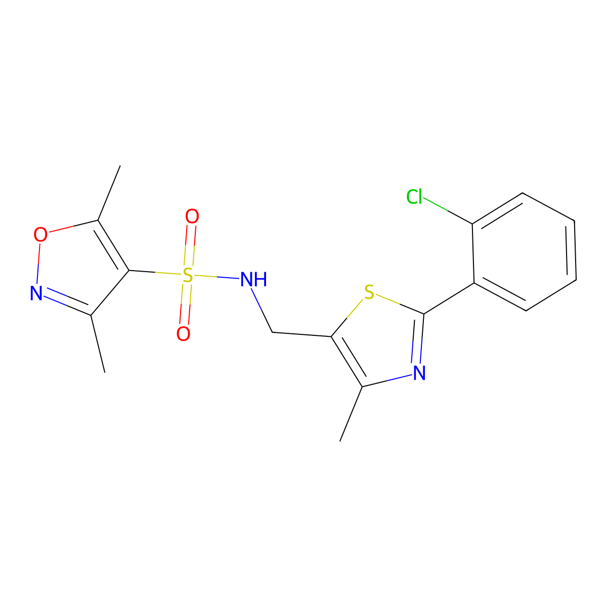 N-((2-(2-chlorophenyl)-4-methylthiazol-5-yl)methyl)-3,5-dimethylisoxazole-4-sulfonamide molecular structure, CAS 1421452-83-6