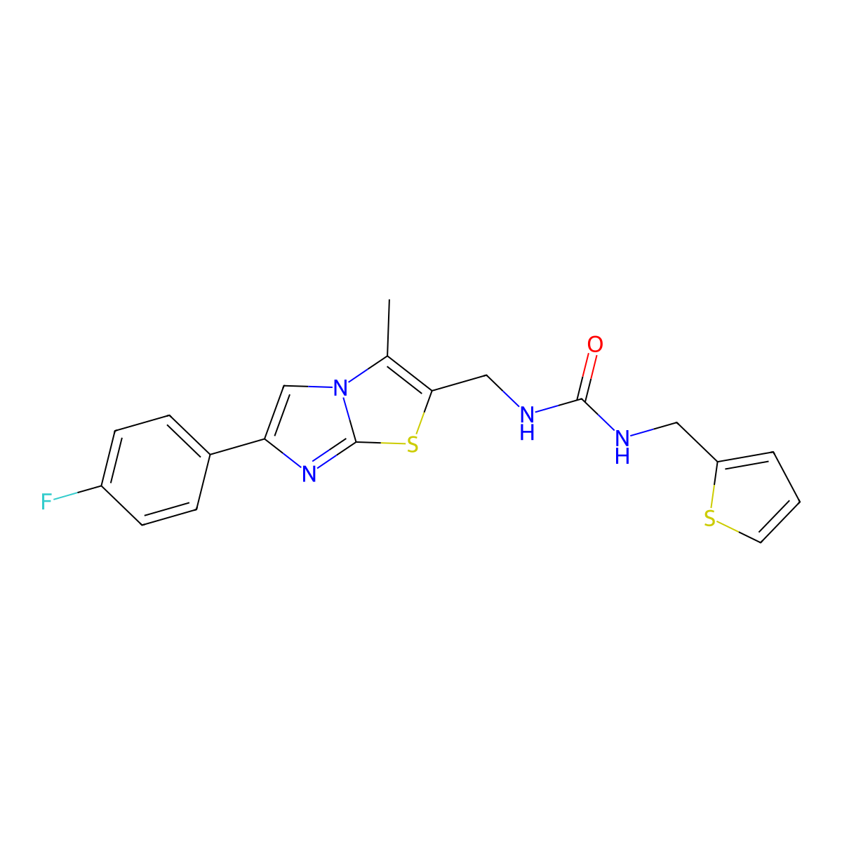 1-((6-(4-Fluorophenyl)-3-methylimidazo[2,1-b]thiazol-2-yl)methyl)-3-(thiophen-2-ylmethyl)urea molecular structure, CAS 1421452-94-9