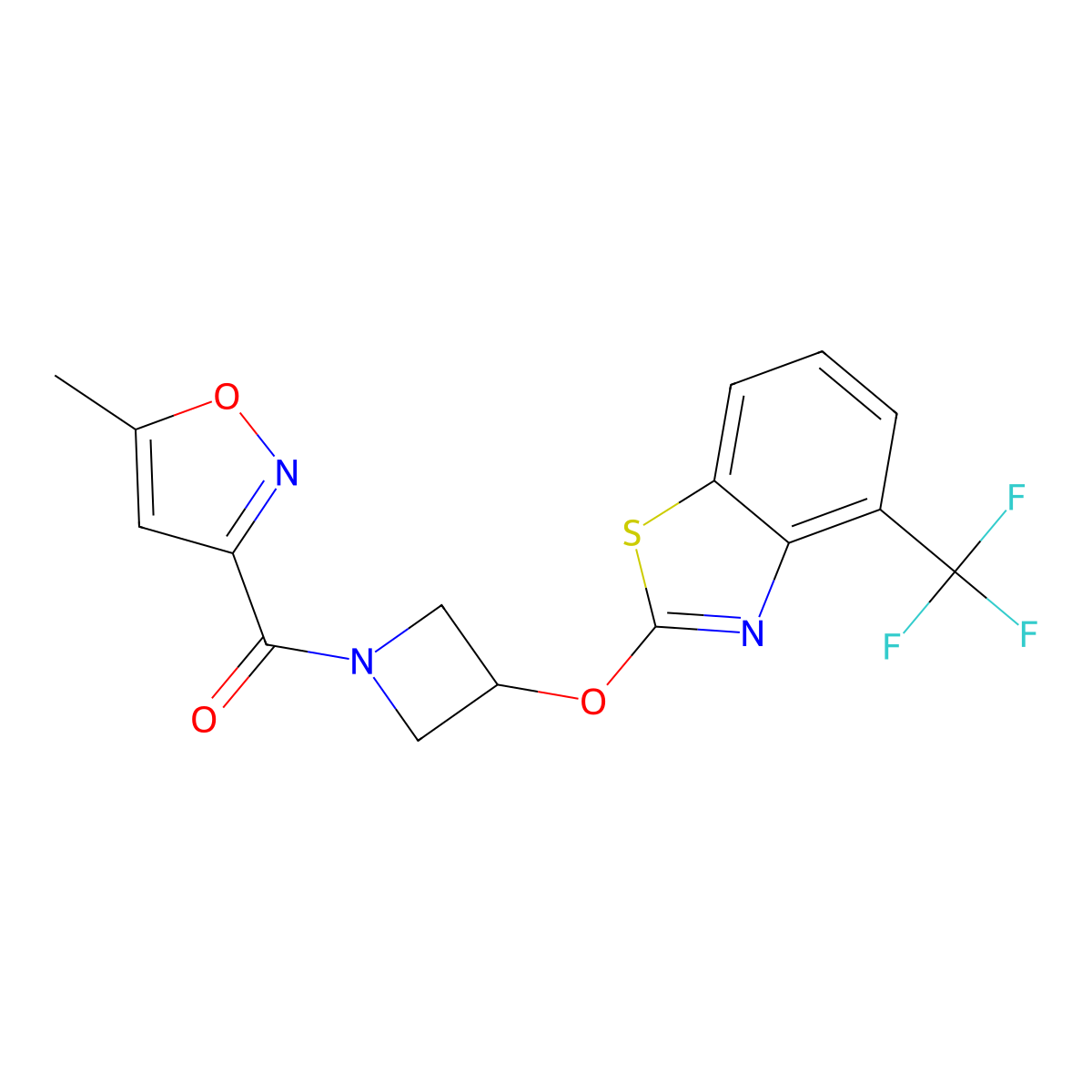 (5-Methylisoxazol-3-yl)(3-((4-(trifluoromethyl)benzo[d]thiazol-2-yl)oxy)azetidin-1-yl)methanone molecular structure, CAS 1421453-07-7
