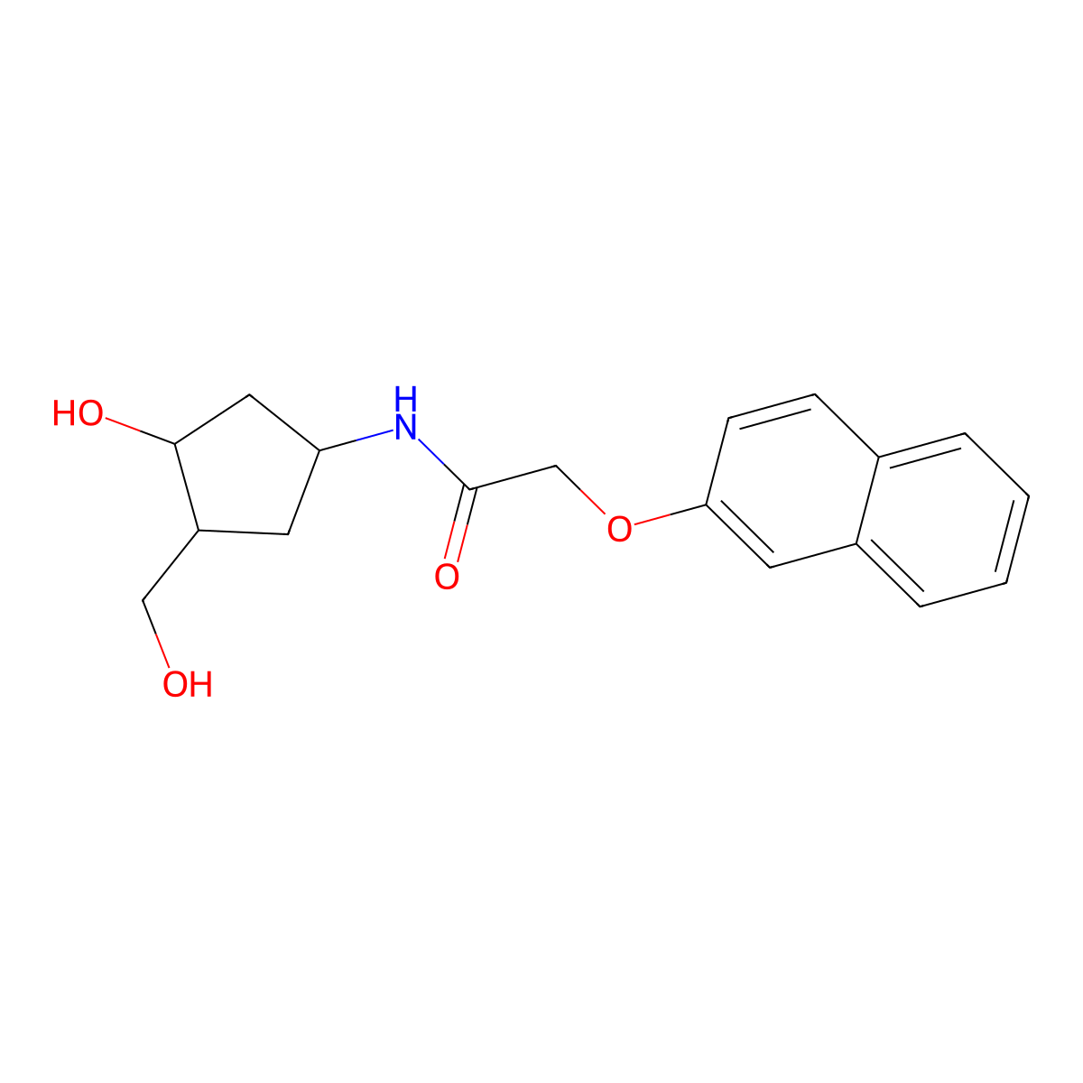 N-(3-hydroxy-4-(hydroxymethyl)cyclopentyl)-2-(naphthalen-2-yloxy)acetamide molecular structure, CAS 1421453-08-8