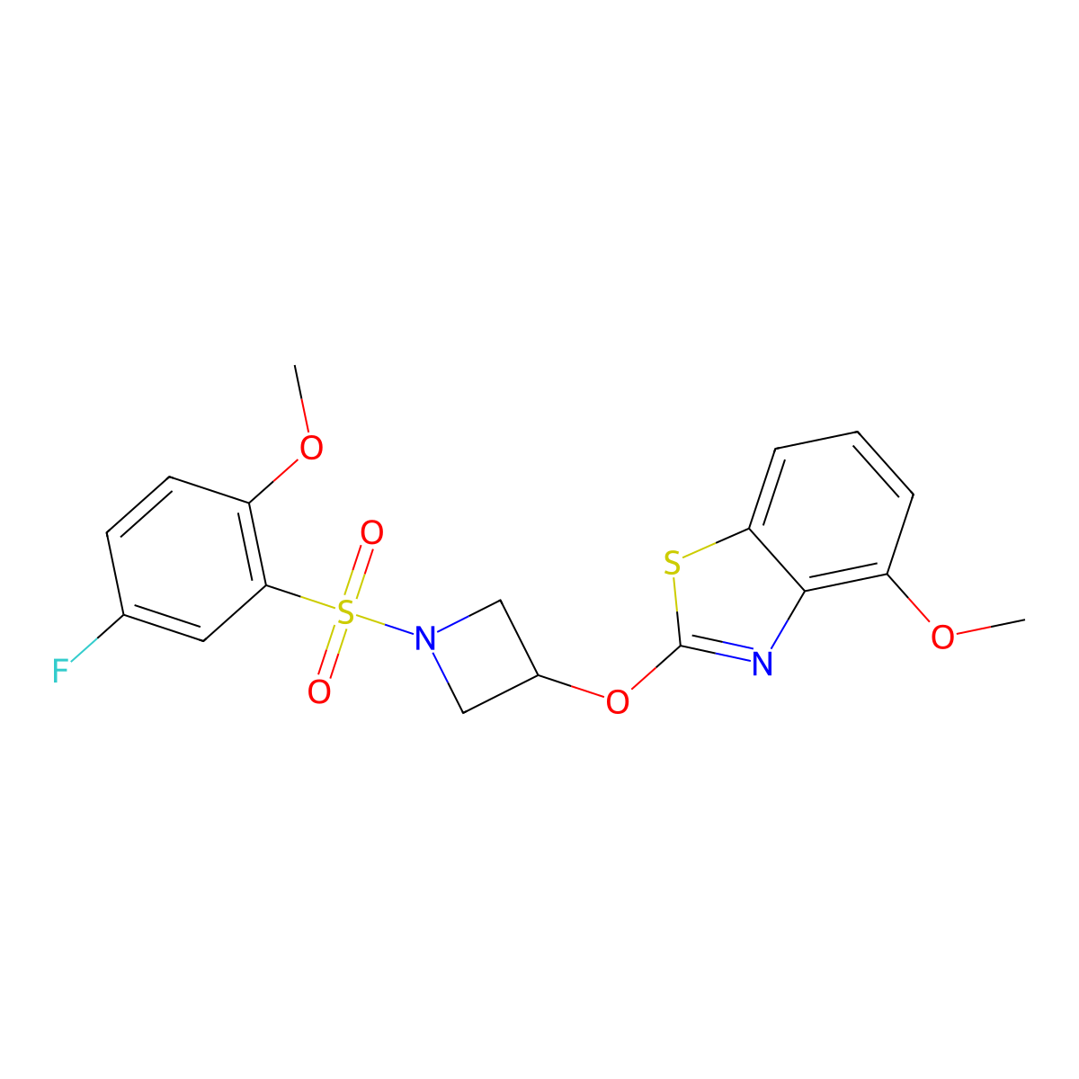 2-((1-((5-Fluoro-2-methoxyphenyl)sulfonyl)azetidin-3-yl)oxy)-4-methoxybenzo[d]thiazole molecular structure, CAS 1421453-14-6